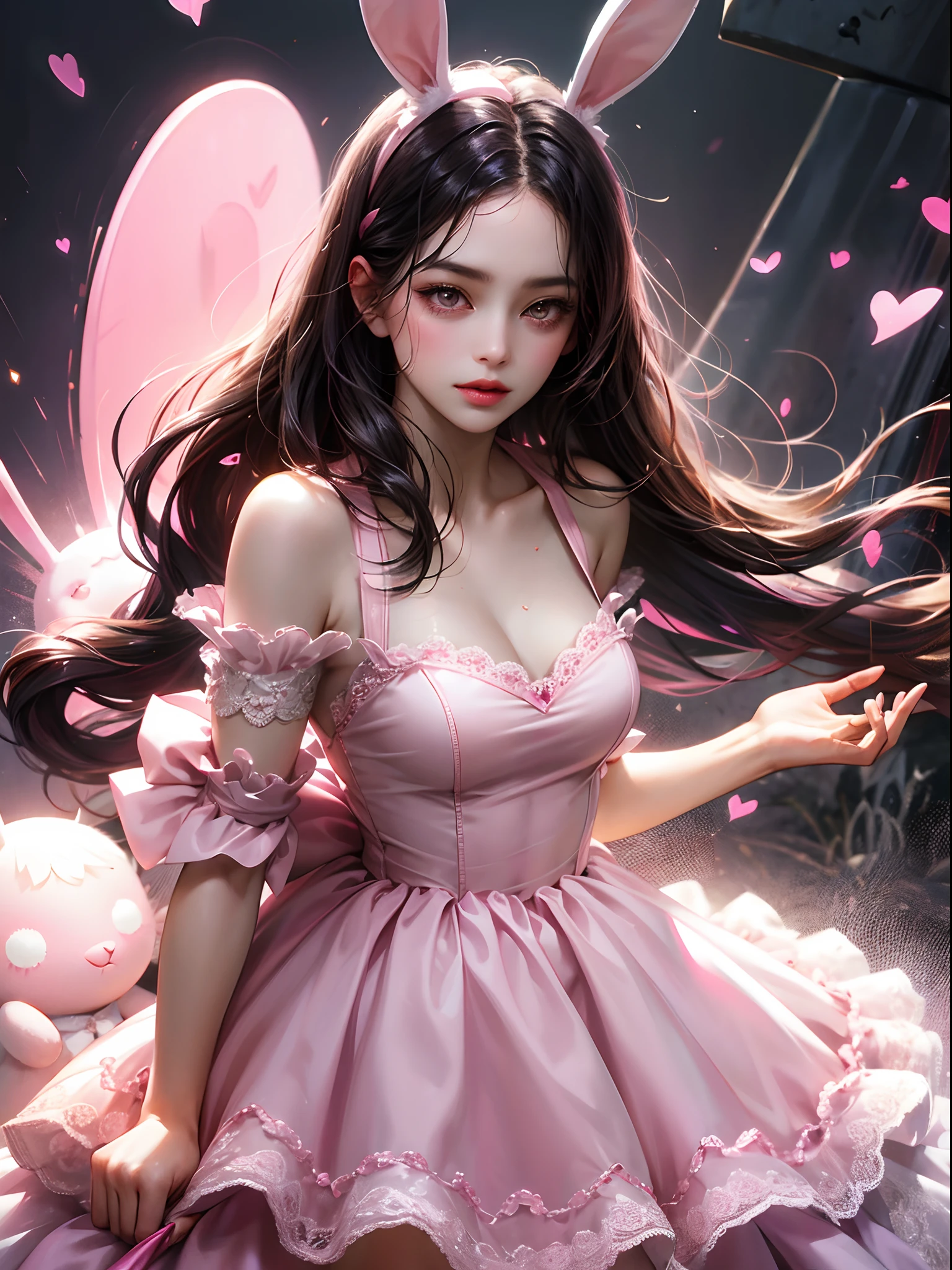 1 girl, a girl with bat wings on her back, perfectly hands, perfectly body, black choker, bat necklace, necklace, centered, bat jewelry, award winning upper body portrait, cowboy shot, (looking at viewer:1.2), Draculaura_MH, solo, black half hair, pink half hair, multicolored hair, long hair, ornamental Chinese hair, ornament hair, geisha style, tradicional chinese style, Chinese dress, pink details on the dress, white dress, pink knee boots, smiling, garden scenery, heart lanterns, dark red roses on focus, chinese lantern rite, temple, garden, depth of field, cinematic composition, ((high quality)), ((Work of art)), (more detail), half black hair, half soft pink hair, wave hair, pink heart in the eyes, smile, vampire fangs, bat wings, white dress, black dress with transparency, pink laces, black gloves, black high socks, high hills boots, bat jewelry, jewelry, seat on the grass, dark red roses on focus, Draculaura_(monster high), Monster High, looking at the viewer, more details on the clothes,