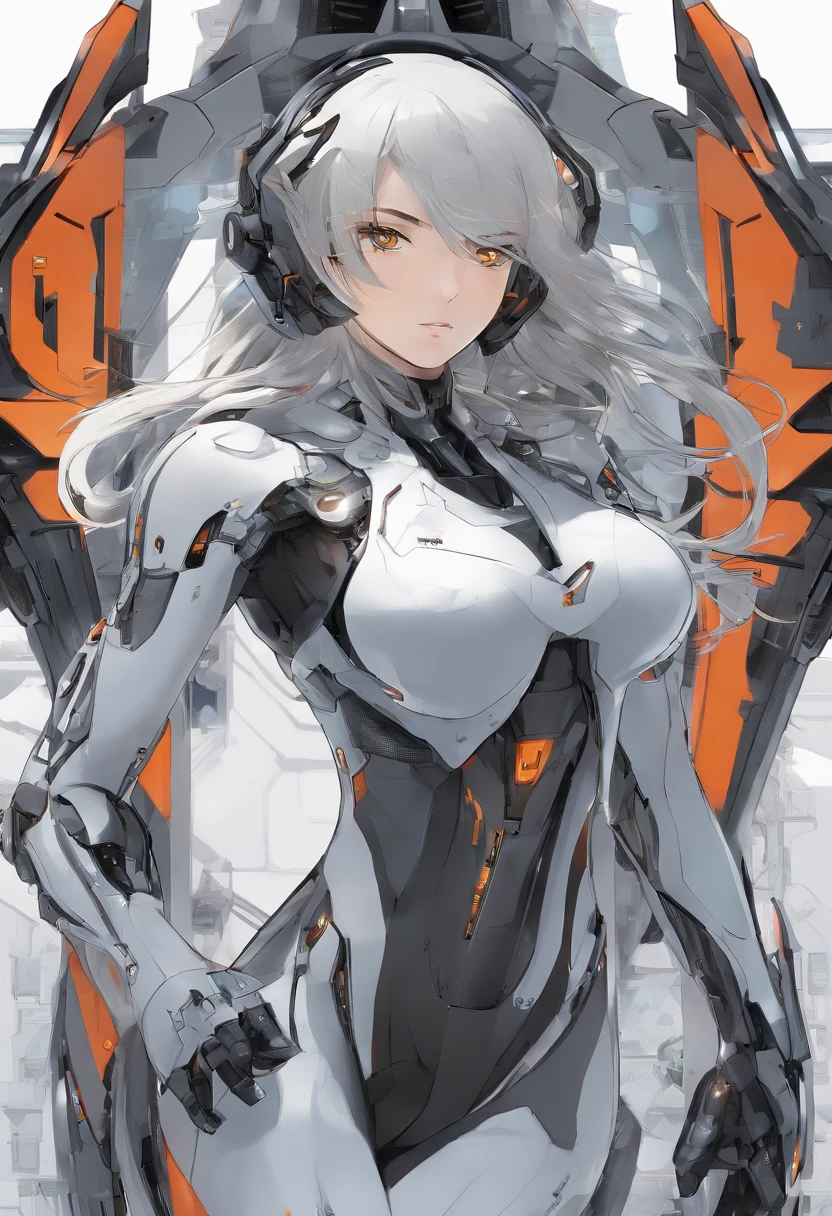 From Side、top-quality、ighly detailed、masterpiece、ultra-detailliert、illustratio、((1girl in))、silber hair、length hair、Floating hair、Exoskeleton tights、mechs、Cyber City、Neon building、(The upper part of the body:1.05)、extremely_Detailed_Eyes_And_Face,cybernetic wings、mechanical wing、Fighting stance、Skyscraper、、mecha musume、