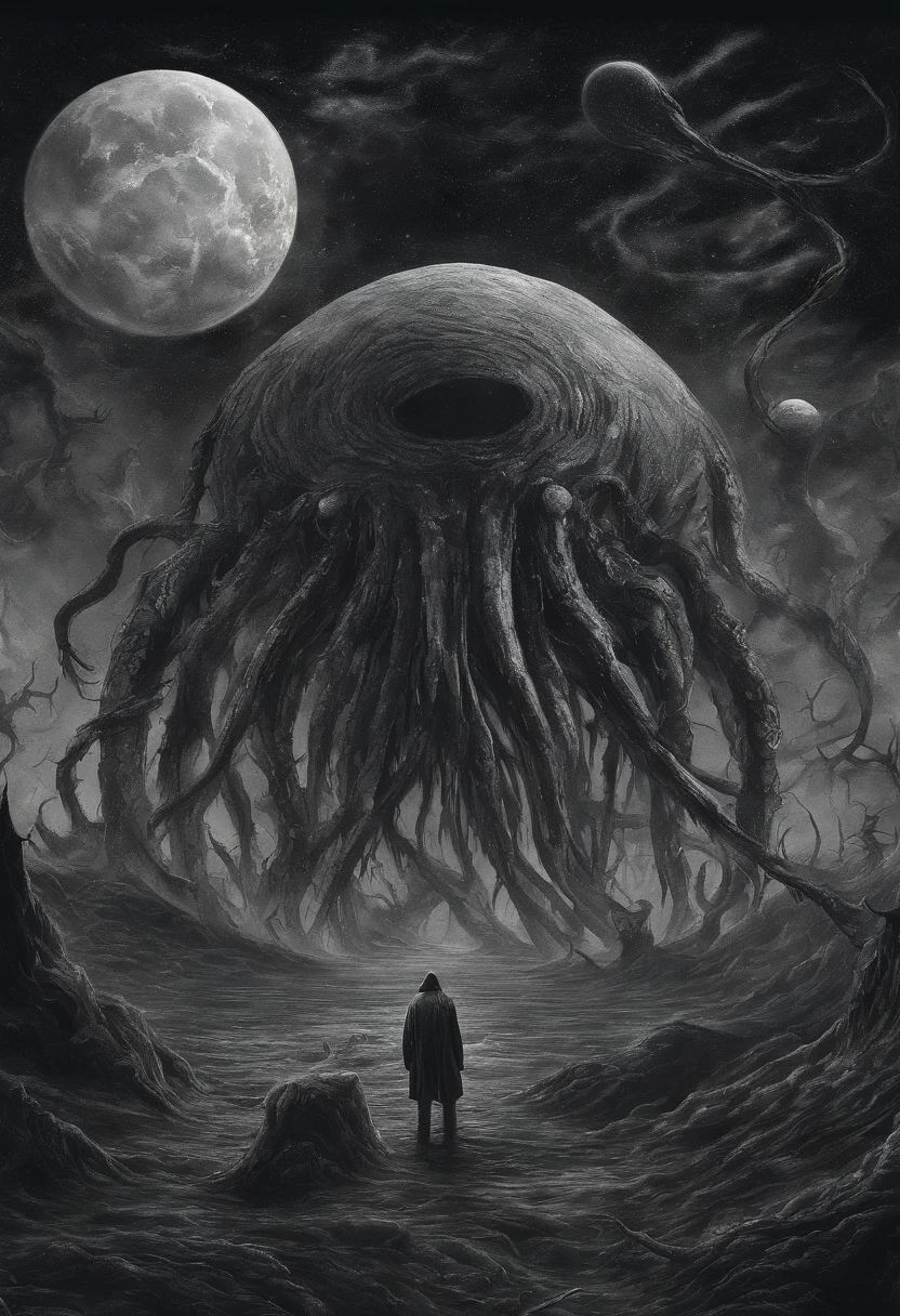 There is a planet in the middle, Tentacles of the universe, Lovecraft inspiration, Lovecraft's Cosmic Fear, Lovecraft's Hellscape, Fantasy and space horror films, Lovecraft-inspired atmosphere, lovecraftian, Planet in open space, No people