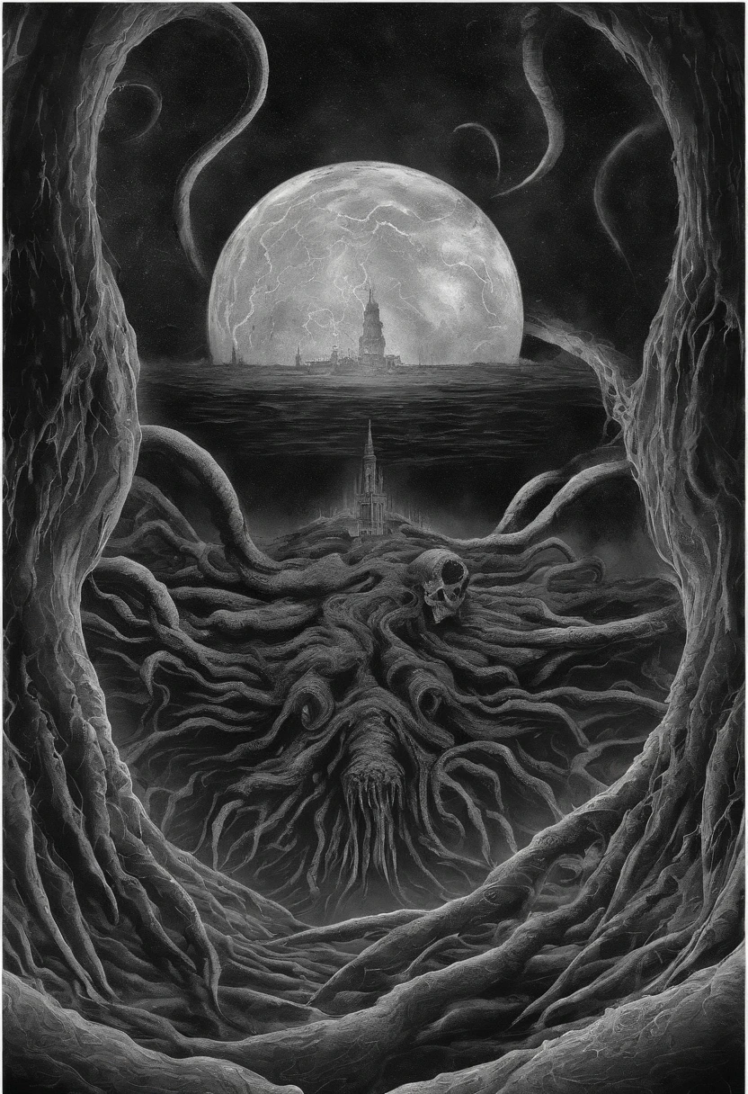 There is a planet in the middle, Tentacles of the universe, Lovecraft inspiration, Lovecraft's Cosmic Fear, Lovecraft's Hellscape, Fantasy and space horror films, Lovecraft-inspired atmosphere, lovecraftian, Planet in open space, No people