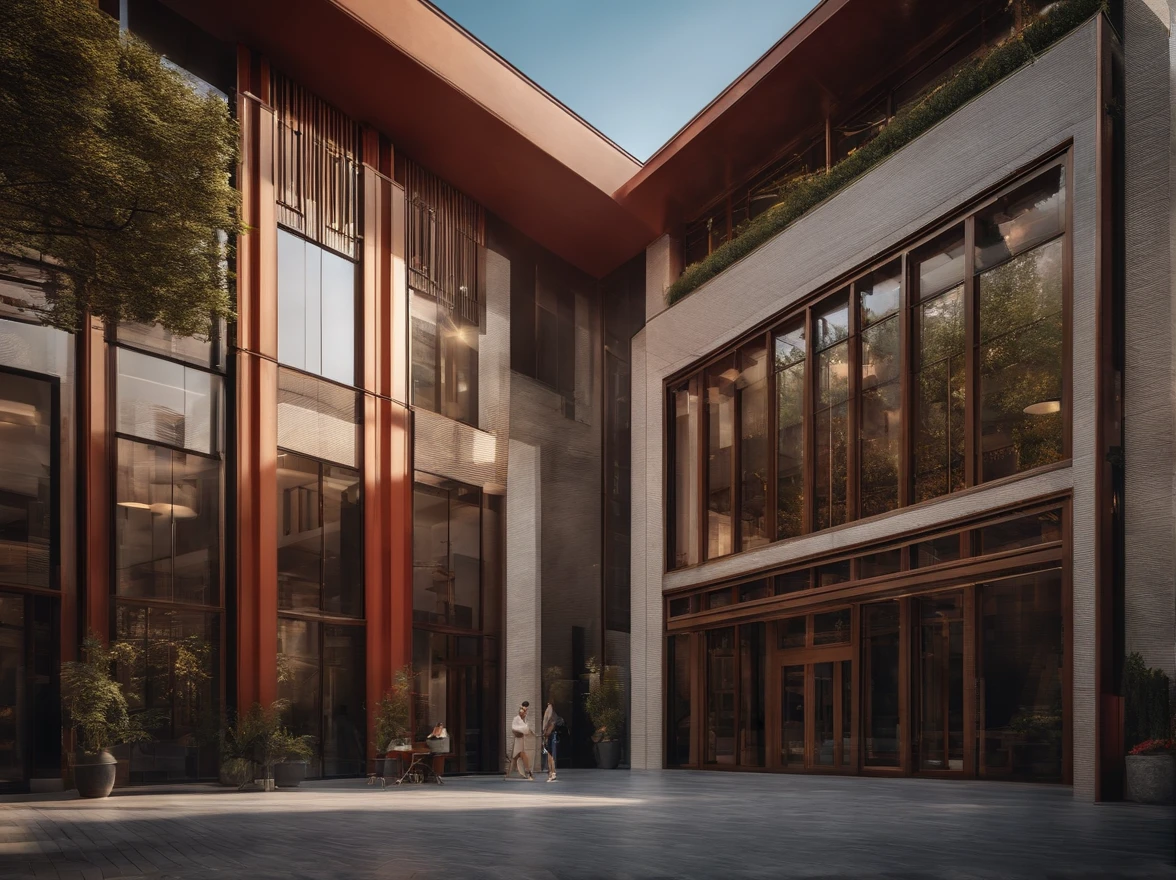 A two-story commercial building located in China,Fully realistic photography photo style,Simulating sunny days,Precise light and shadow,The building is located in the center of the image,