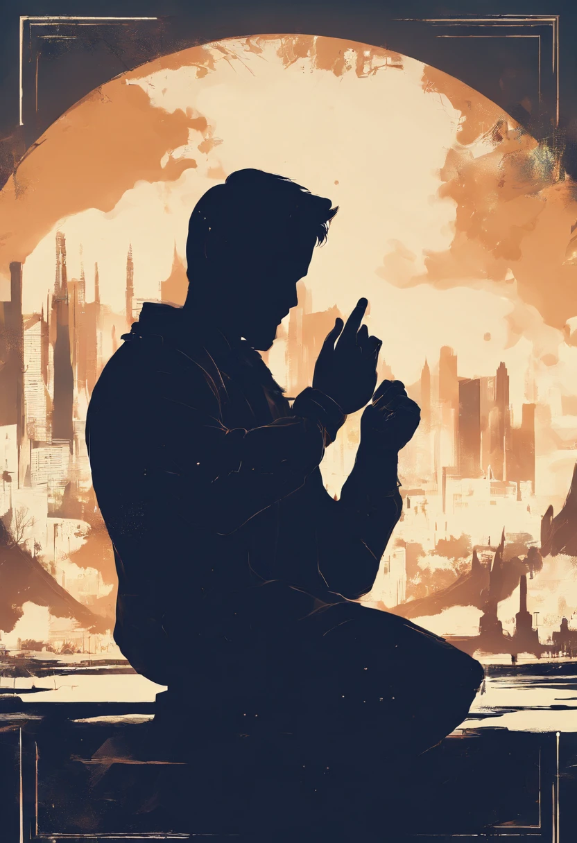 A silhouette, Hand covering mouth