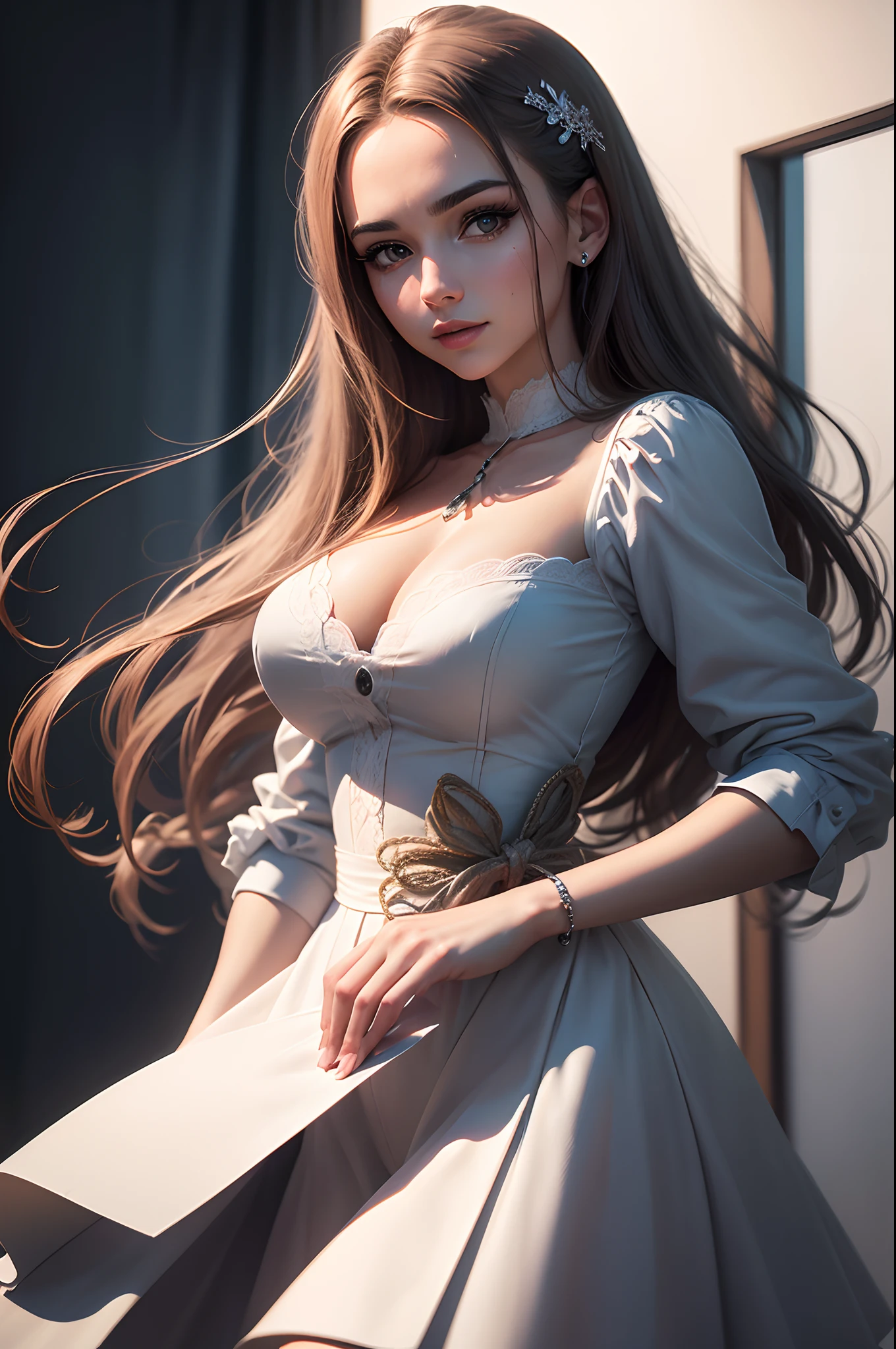 (Profissionalismo em Retrato), (Excellence: 1.4), Retrato, (confident expression: 1.3), Mulher Adulta, (Detalhes Faciais: 1.5), (flawless hair: 1.3), Olhos Expressivos, (Stylish business attire: 1.2), Fundo Neutro, (studio illumination: 1.4), (Sober colors: 1.2), (Atmosfera Profissional), (High-Quality Photographic Style), (Brushstrokes of Sophistication: 1.3), (Beleza Natural: 1.4), (Focus on expression), (Retrato de Carreira), (Elegance of Details), (Respect for Professionalism), (Suavidade das Linhas), (Detalhes Atenciosos: 1.4).