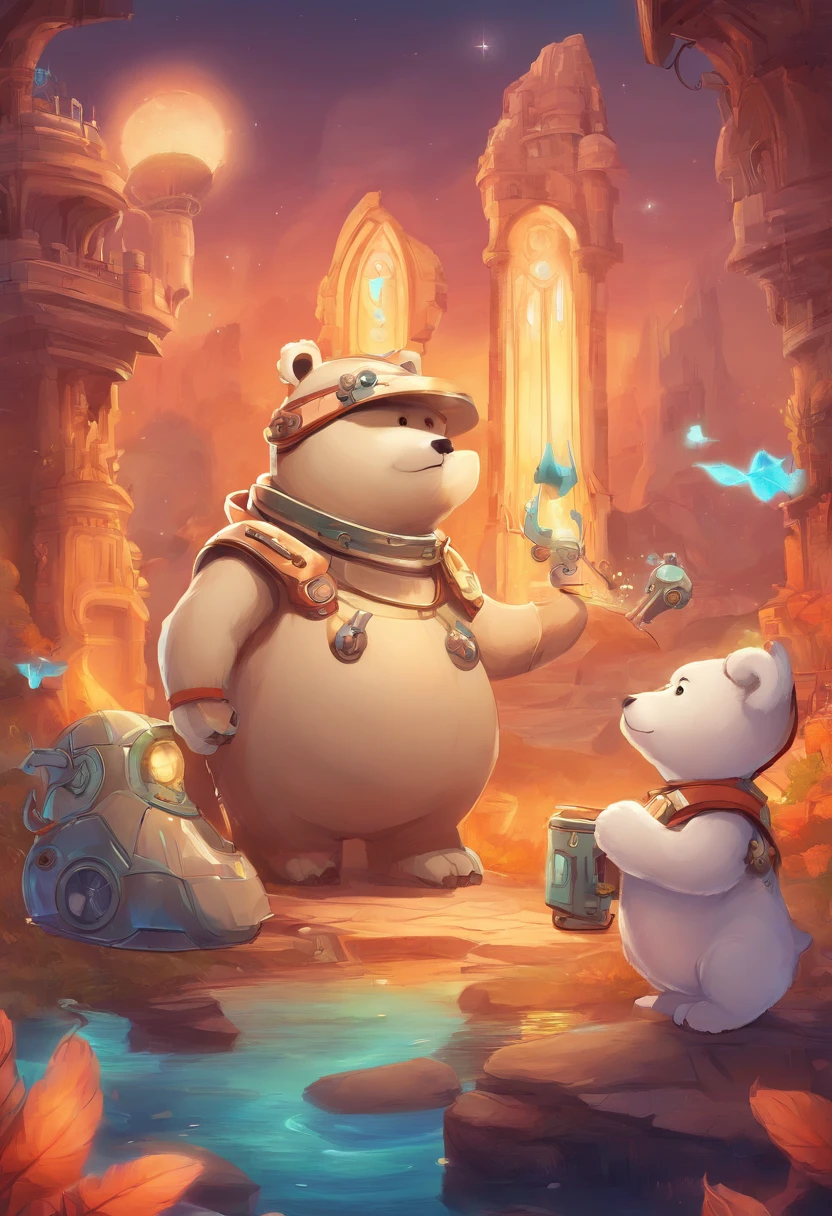 (masterpiece:1.2, best quality), Cartoon bear with headphones and microphone, Teddy Astronaut, Anthropomorphic cyberpunk bear cub, concept art, stylized concept art, Teddy, plain background, Lines and contours of fire, mascot illustration, character sheet, character design, modeling sheet