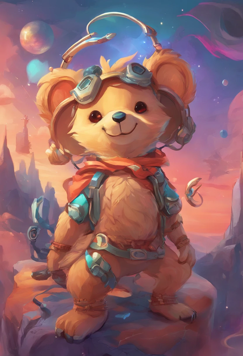 (masterpiece:1.2, best quality), Cartoon bear with headphones and microphone, Teddy Astronaut, Anthropomorphic cyberpunk bear cub, concept art, stylized concept art, Teddy, plain background, Lines and contours of fire, mascot illustration, character sheet, character design, modeling sheet