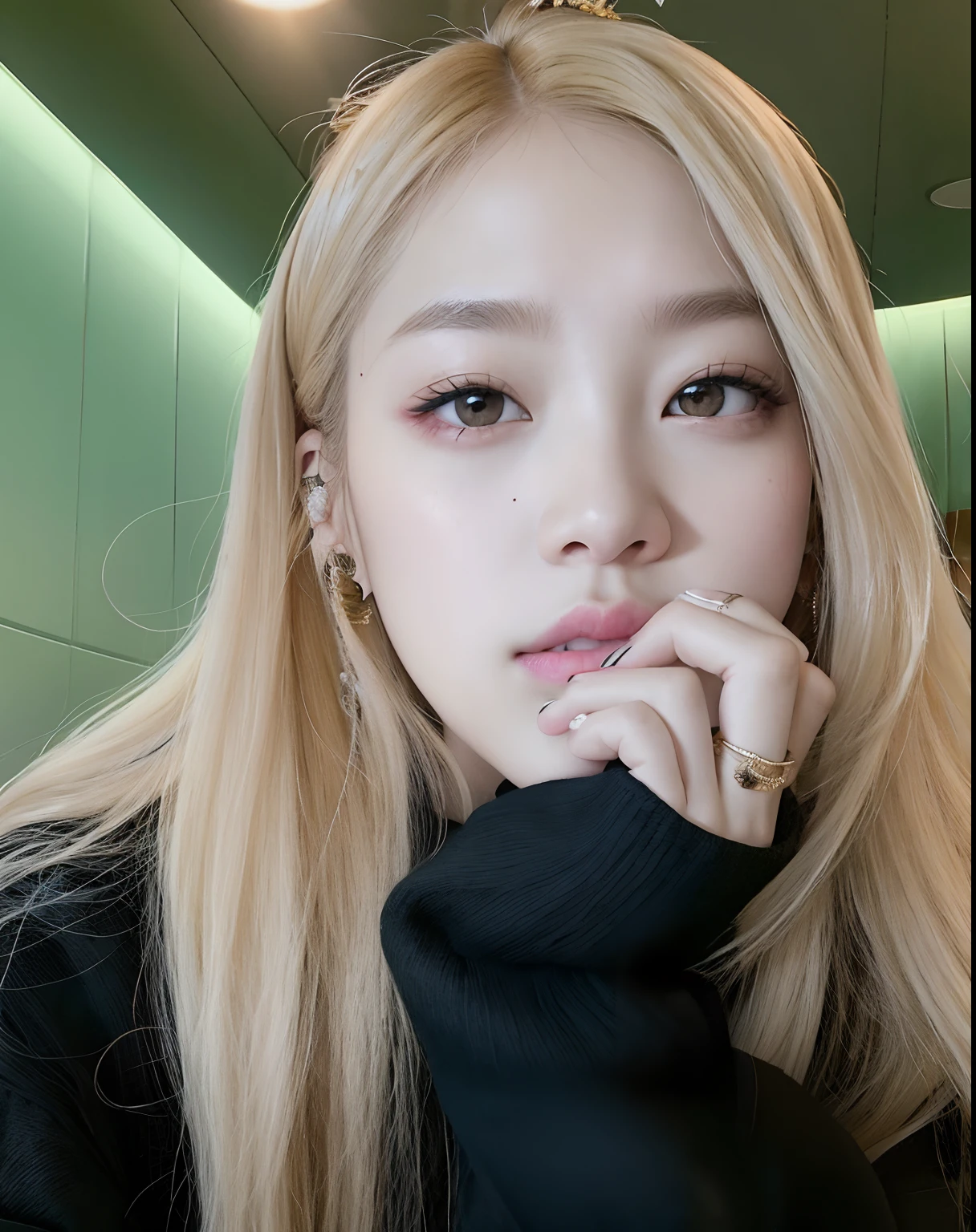Girl with long blonde hair and a black sweater, Parque Roseanne de Blackpink, Jossi de Blackpink, Retrato de Jossi de Blackpink, Jisoo de Blackpink, Jisoo de Blackpink, Heonhwa Choe, Jaeyeon Nam, Retrato Jisoo Blackpink, Parque Ji-min, Wan adorable cara coreana, Blackpink Jennie, Lalisa Manoban de Blackpink
