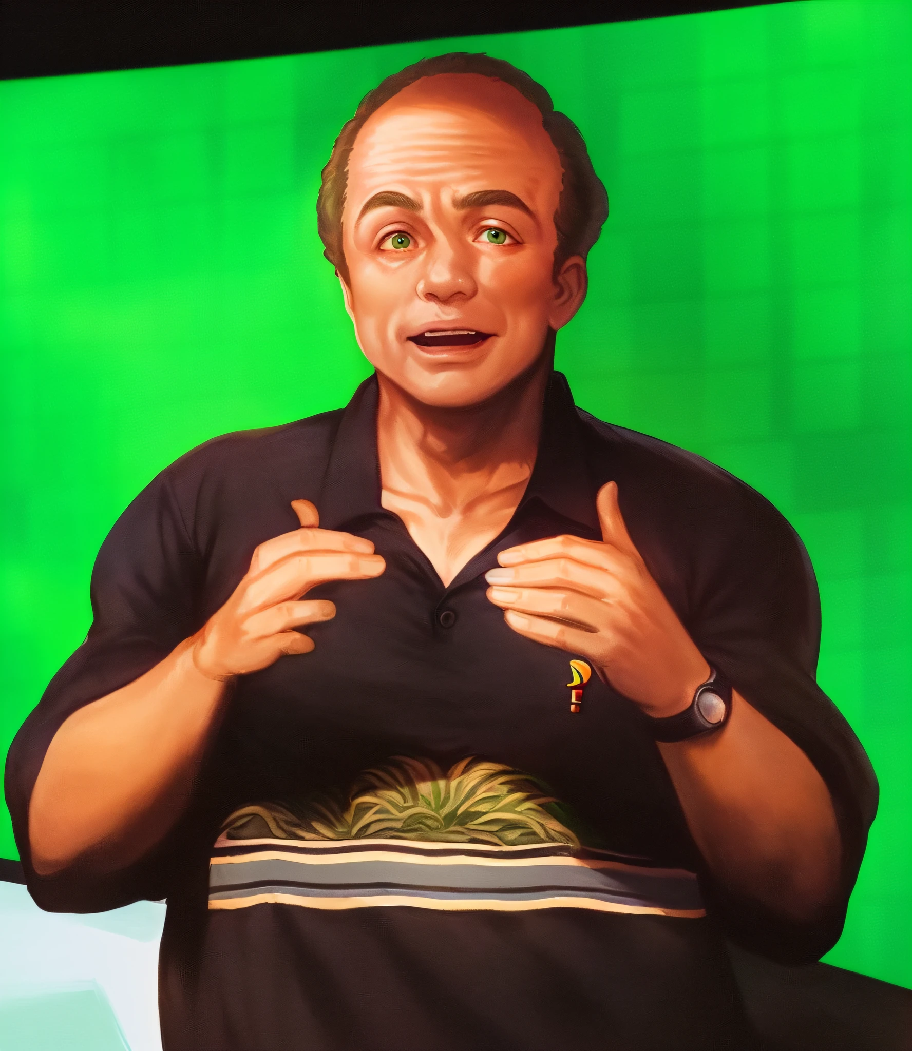arafed man giving a speech at a conference with a green screen behind him, sid meier, ceo of microsoft gaming ( xbox ), anton fedeev, leyedecker, ian callum!, viktor antonov, wikipedia, photo of a 50-year-old white man, in a dark green polo shirt, bob, ilya, amusing