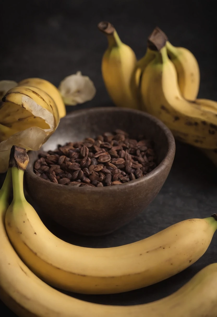 A Banana, tasty, hot, promotional photo, intricate details, hdr, cinematic, adobe lightroom, highly detailed, (masterpiece, 4k, ultra detailed, raw photo: 1.2), (portrait:1.2), (single background, black background1.4), (Art Deco:1.4), (minimalism:1.4), (clean:1.4), (fractal:1.4),