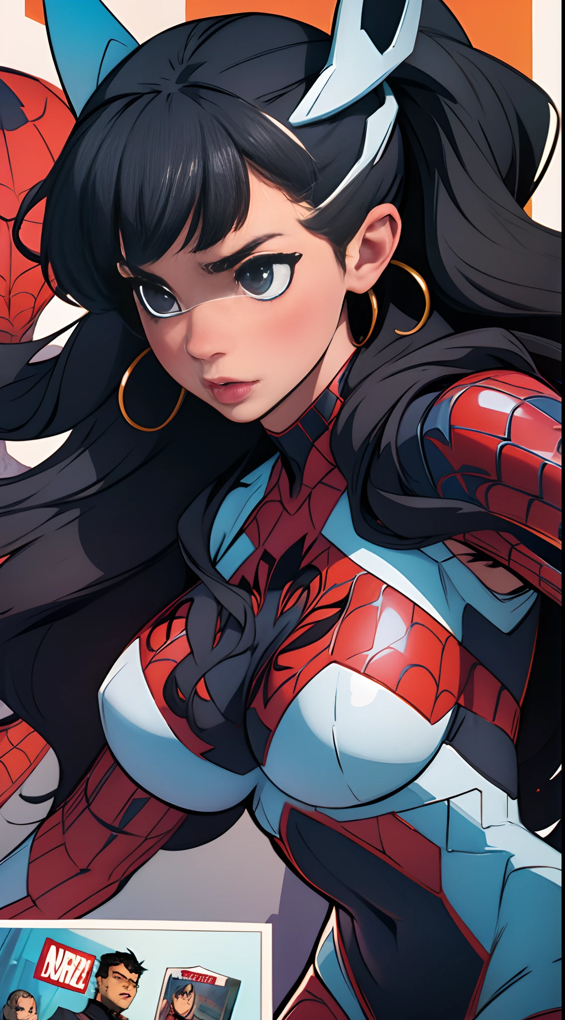 a spider woman cute black age girl character in a marvel comic panel