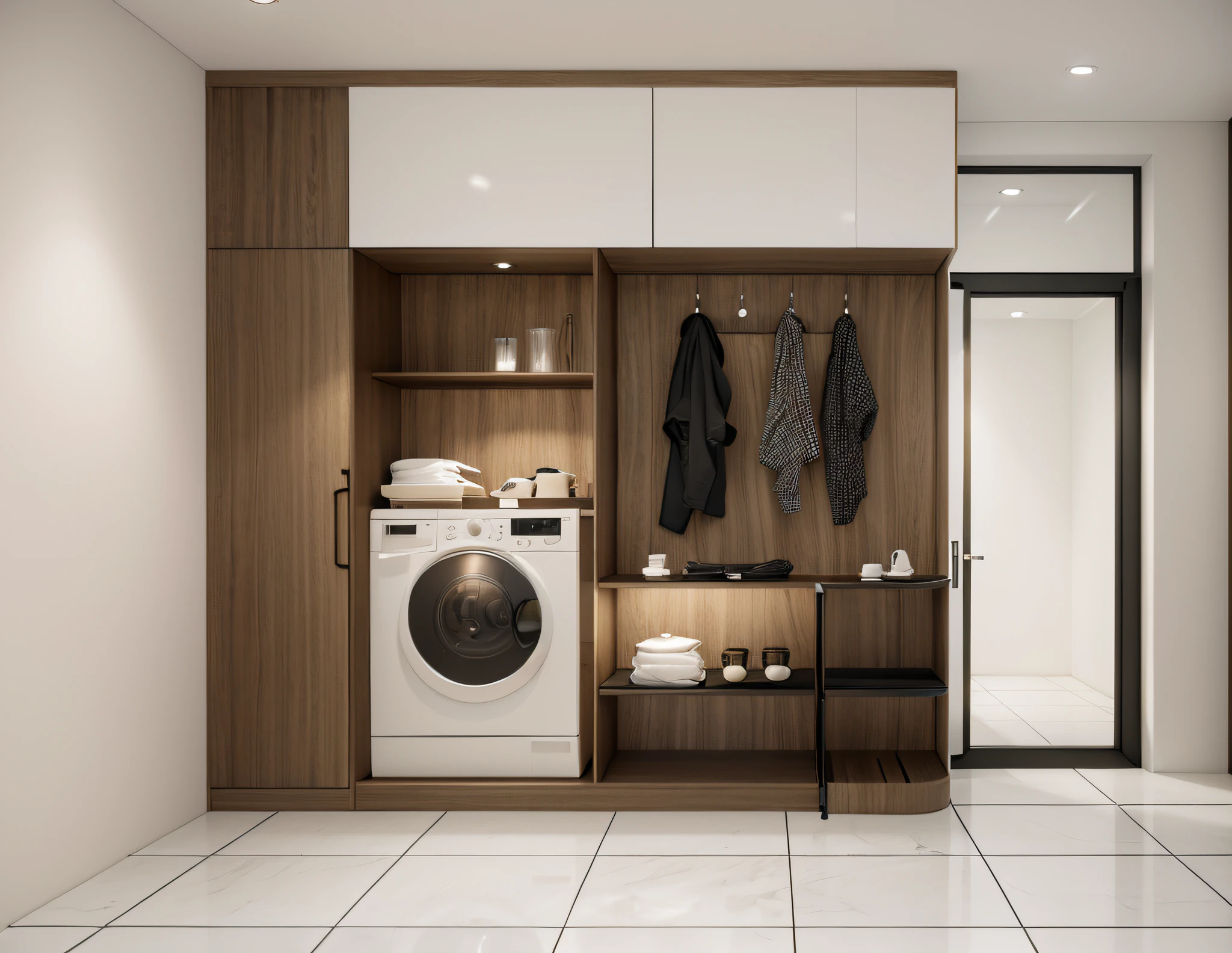 morden kitchen  design,Super sharp like photos taken with a professional camera, (Masterpiece,best quality,8k uhd,dslr,soft lighting,high quality,hyper detail,film grain,Fujifilm XT3, UE 5 render 8k, super high resolution, supper detail:1.2), color block wall decor, Cream color block wall decor, glossy floor, (((volumetric light))), dark tone, glossy floor