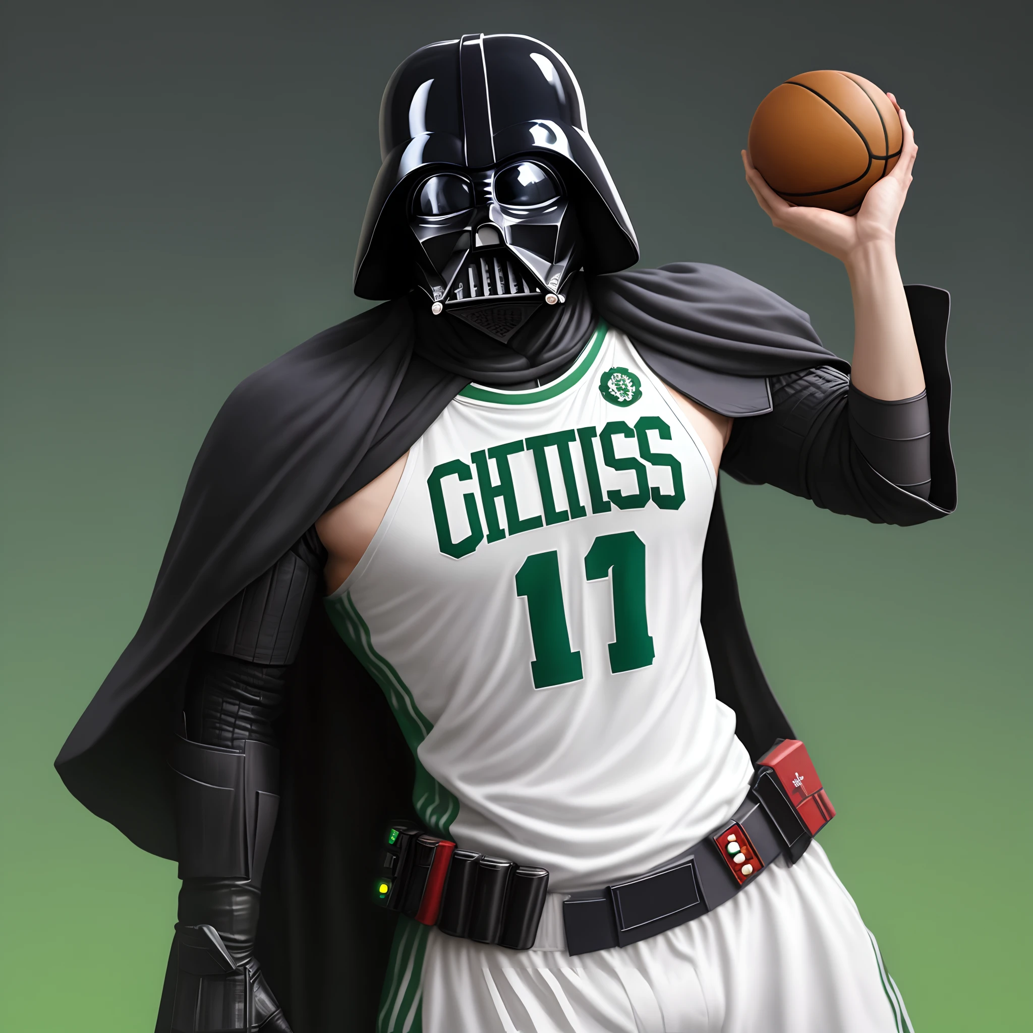 Darth Vader usando el uniforme de los Boston celtics