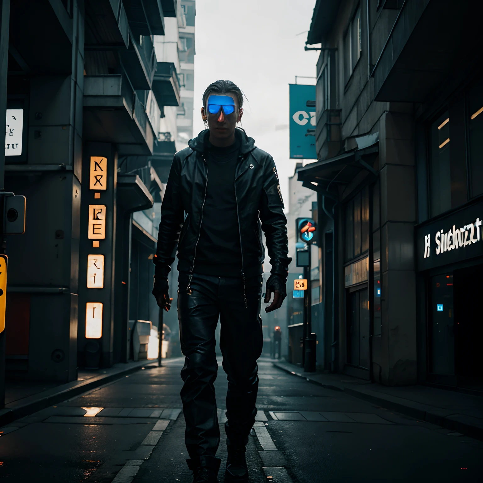 Typ steht auf einem dach in einer cyberpunk city