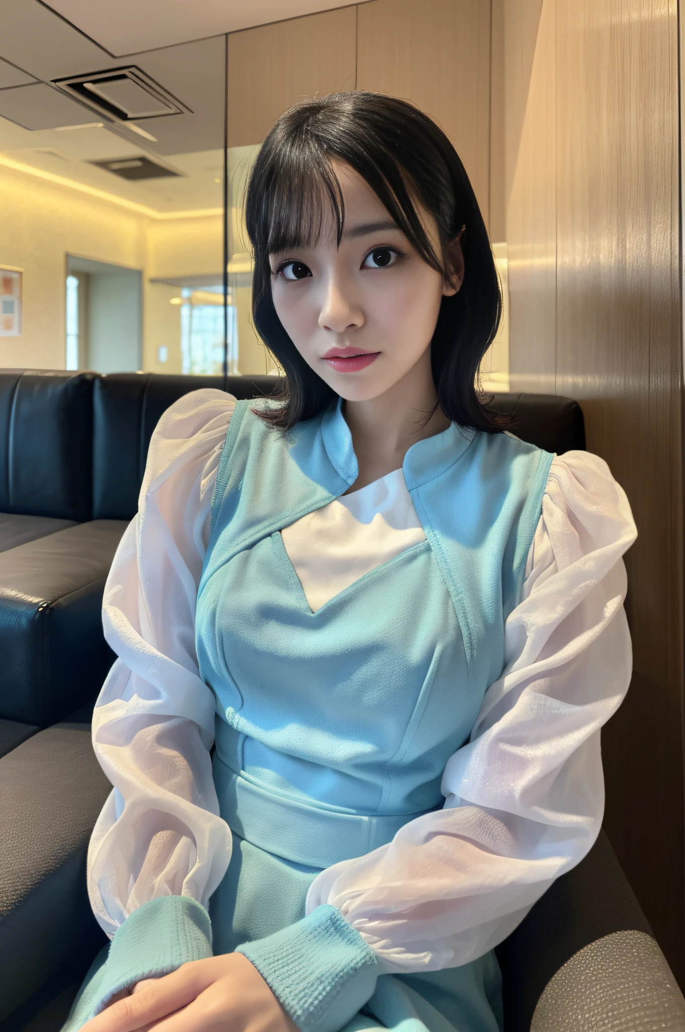 primitive,tmasterpiece,ultra fine photos,best qualtiy,超A high resolution,Photoreality,rays of sunshine,portrait of a full body,stunningly beautiful,,dynamicposes,delicated face,Vibrant eyes,(Seen from the side),Delicate cheongsam,on cheongsam,cropped shoulders,Delicate head flowers,Sit on a leather sofa,highly detailed back ground,A detailed face,Detailed and complex busy background,slovenly,opulent,milkyW,highly detailedskin,Realistic details of skin,Visible Pore,tack sharp focus,Volume Fog,8K UHD,dslr camera,high quarity,film grains,White skin of the,photorealisim,nffsw,A huge metropolis in a futuristic dystopia , look from down, semi transparent,Colossal tits,