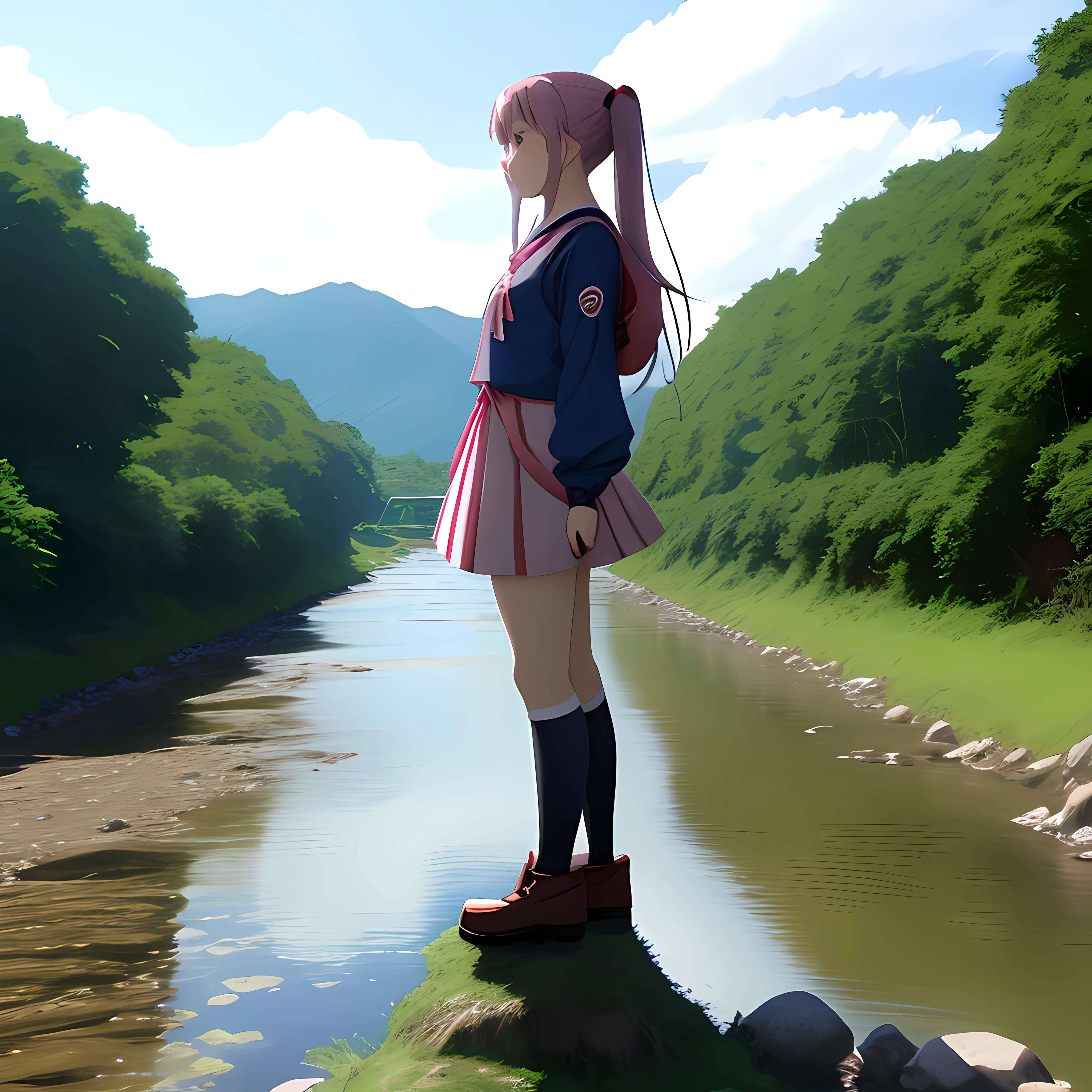 Anime girl stand side river