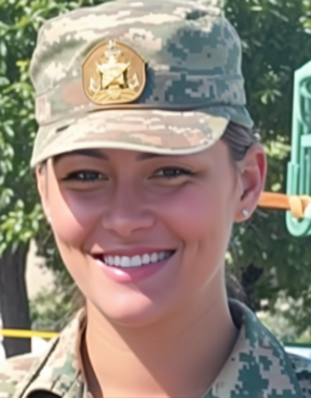 Close-up of a woman in military uniform smiling,beautiful