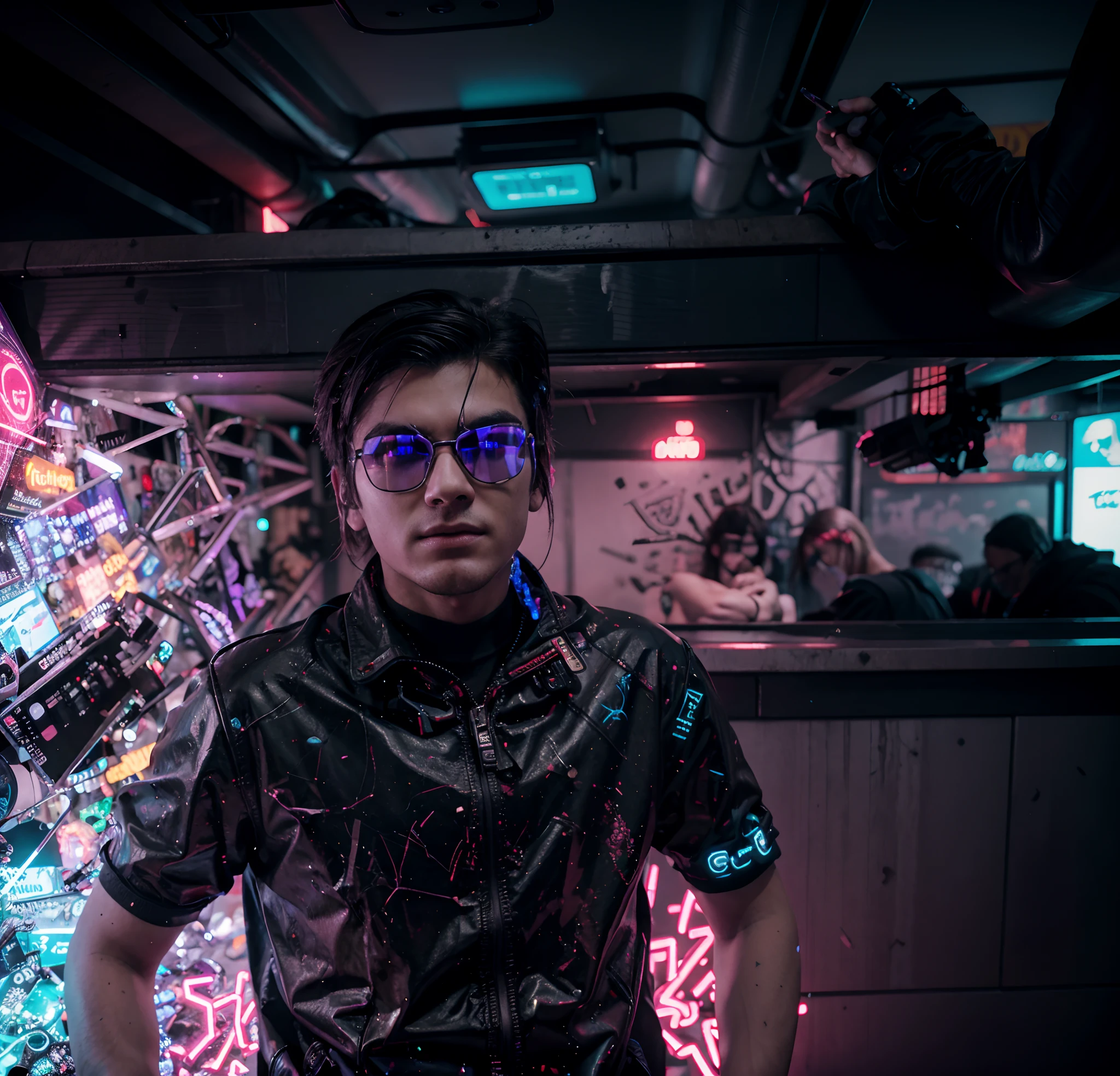 Cyberpunk, realistic,real face,cool boy ,neon background,Gaming thumbnail,,4k image