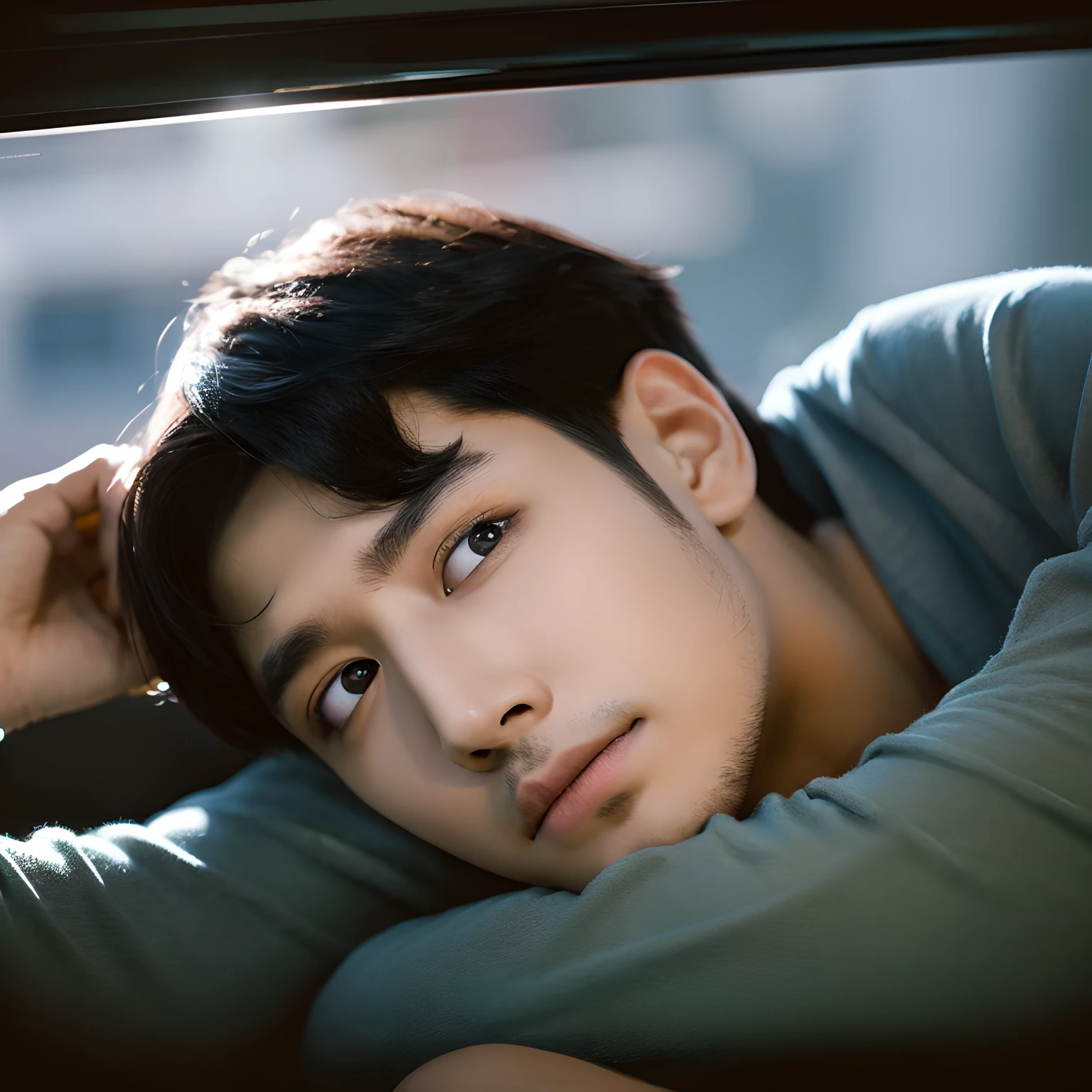 Boy with single eyelids in the wolf cut
