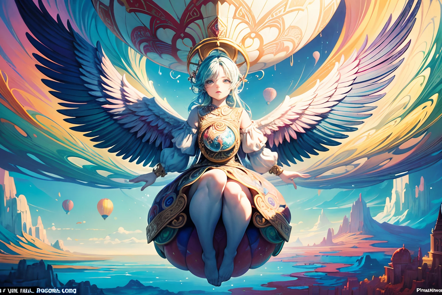 creative and dynamic illustration of a pie taking flight, (crust and filling swirling and morphing into a hot air balloon with a touch of surrealism and fantasy:1.2), vibrant and colorful rich colors, sense of whimsy and wonder, floating above a picturesque ethereal presence wolf, enhancing the ethereal nature landscape detail, (((pastel color art of masterpiece:1.3))), (((intricate insane details and textures:1.3))), extremely highly detailed texture, transcends reality, elusive mythopoeic cosmic, floating with elevating splash, supernatural wonder and technological marvels, fantastical realm, vibrant colors and dynamic composition, ethereal mist, level of detail is astounding,
