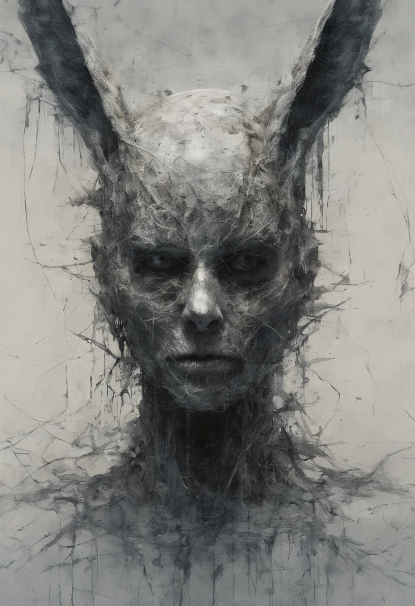 Perfect centralization, rabbits (Frankness)De Downey, Standing position, abstract beauty, centre, Looking at the camera, Facing the camera, nearing perfection, Dynamic, highly detailed, Liso, foco nítido, 8K, high definition resolution, illustration, art by Carne Griffiths and Wadim Kashin, white backgrounid
