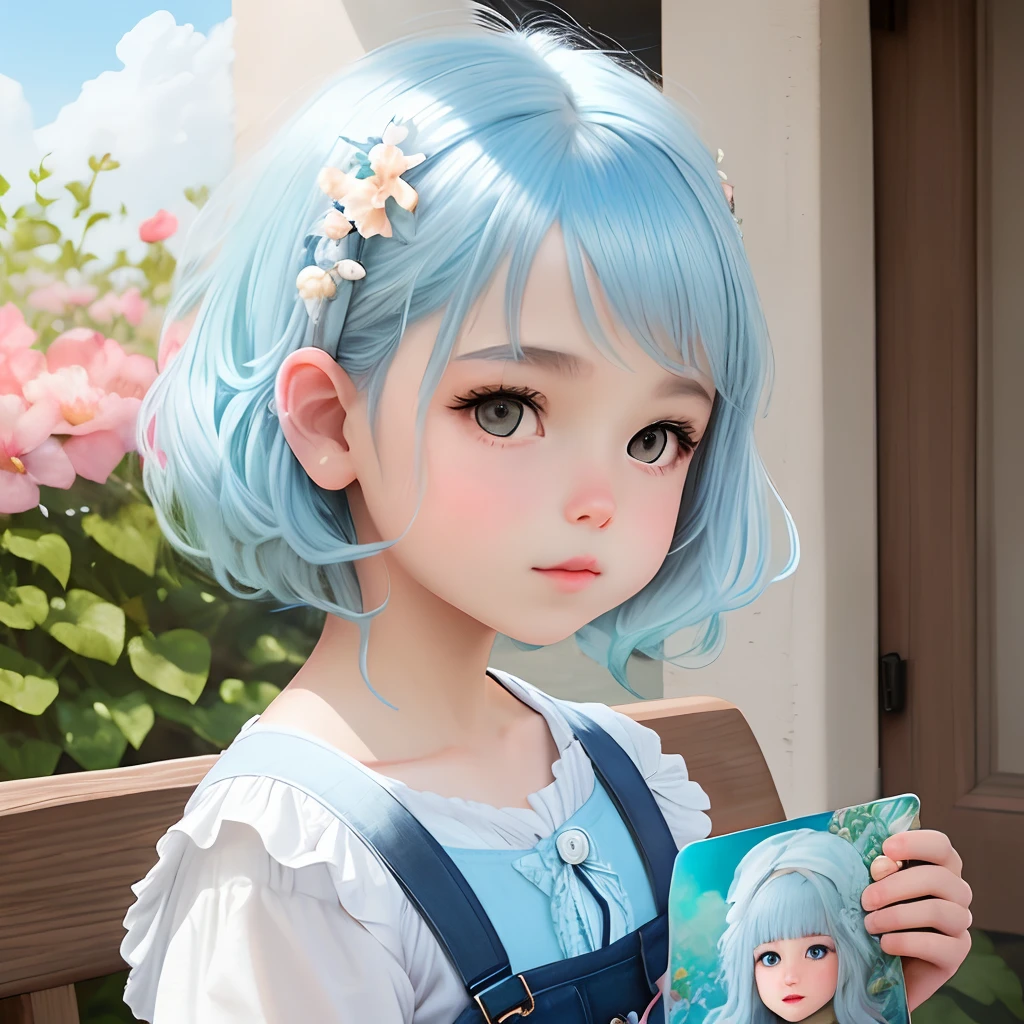 Light blue hair　midiam　girl with　picture　Fantastical　florals