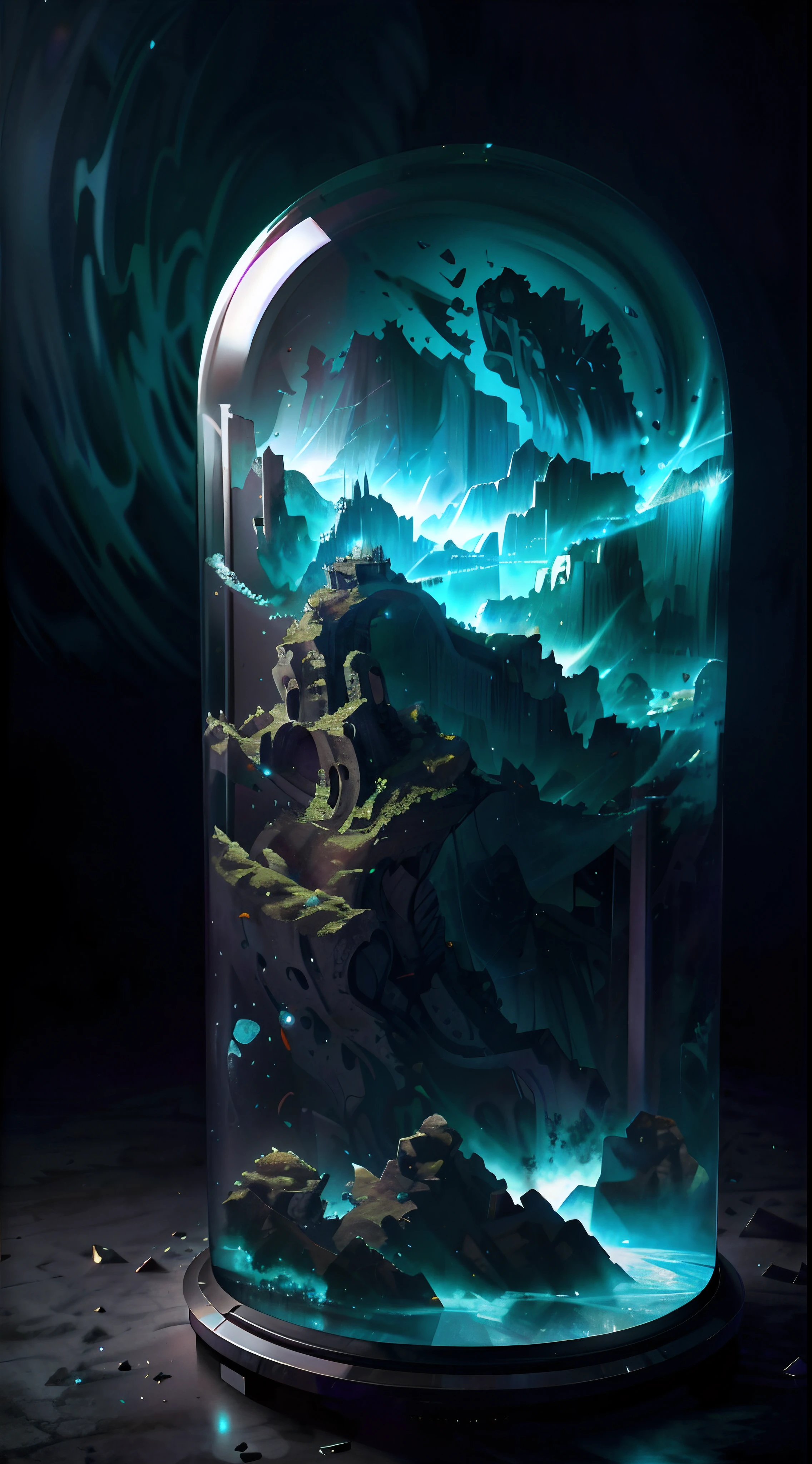 there is a glass jar with a mountain scene inside of it, 3 d render beeple, full of glass. cgsociety, artgem and beeple masterpiece, 8k stunning artwork, beeple |, beeple masterpiece, beeple artwork, dreamscape in a jar, beeple rendering, realism | beeple, beeple art