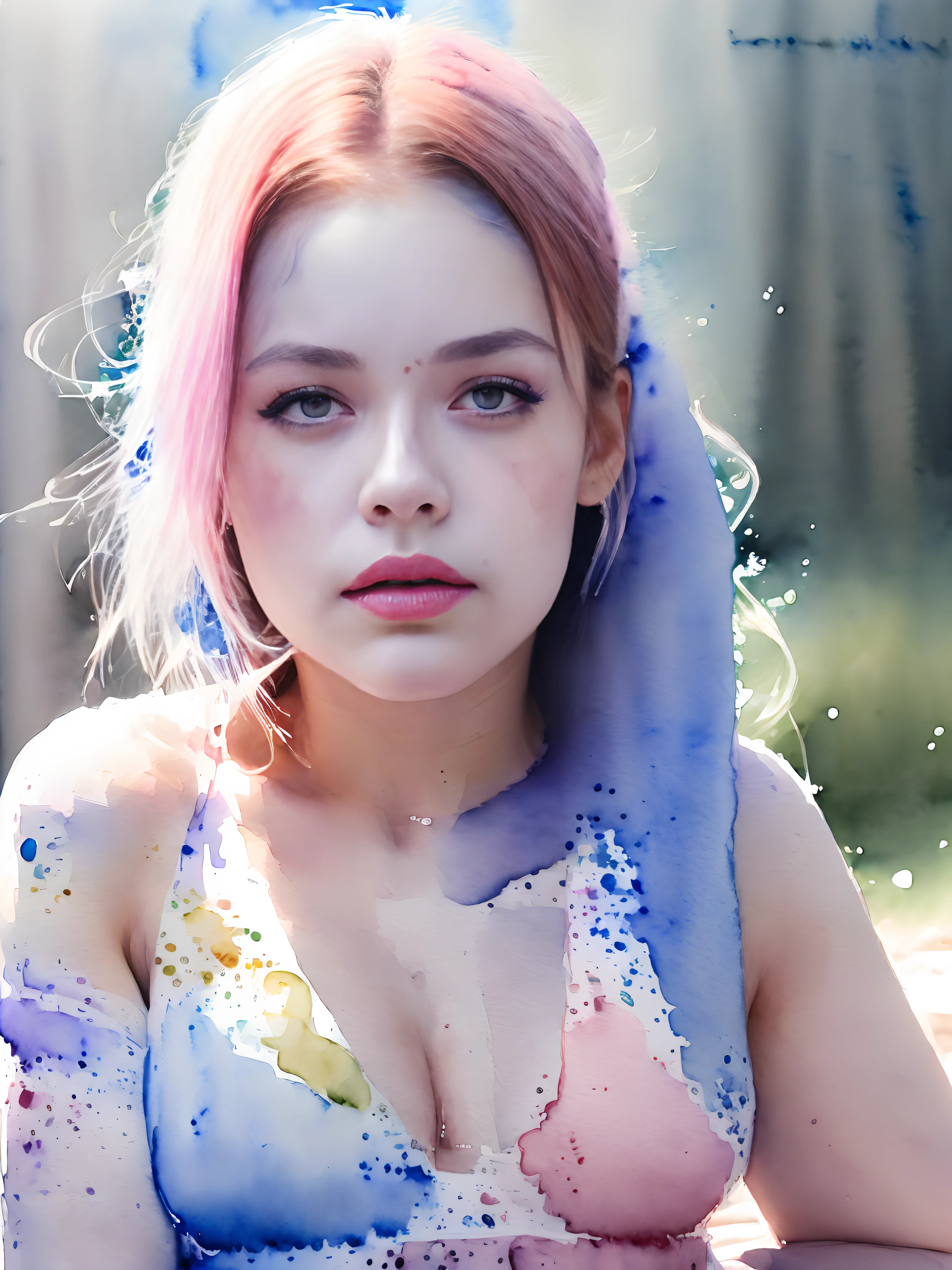 (watercolor paiting:1.ung Sensual Gravure Idol、beautiful girls face、Young cute gravure idol、奈良美智、Young Gravure Idol、If々Japan Girl、Close up of Rain Iwakura、Pull Shorthair、Photos taken with Sony A7R,undergarment:1.3,(huge-breasted:1.2),((Top image quality、8K、masuter piece、:1.3))、Super fine face、Ultra Fine Lips、Fine Eye、二重まぶた、(Hands raised)、(A sexy:1.2)、full body Esbian、Super fine face、Ultra-fine lips、Breakdown、二重まぶた:1.2(Photorealsitic、Raw photography、top-quality:1.4)、Al Eyes、beautidful eyes、(real looking skin)、Beautiful skin、The ultra -The high-definition、the golden ratio、(1 girl in)、