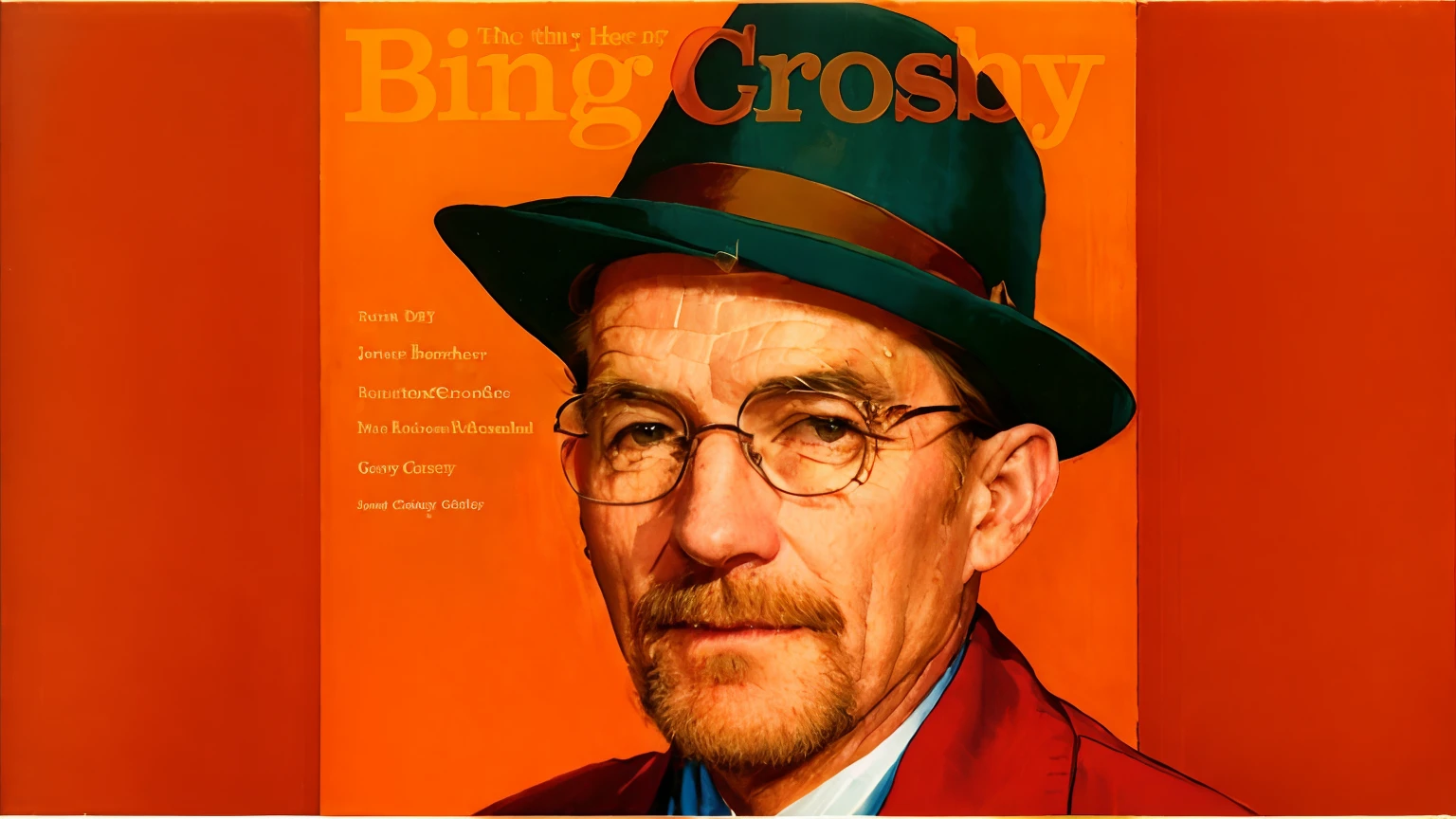 a close up of a magazine cover with a man wearing a hat, cronenburg, by Bob Singer, very crispy, very grainy, album cover, greg, by Jerry Eisenberg, cosy, baugh casey, by Earle Bergey, various artists, bling, very crisp, very fine artwork, music album cover, derg, goofy, johnny craig, in the style of Peter max