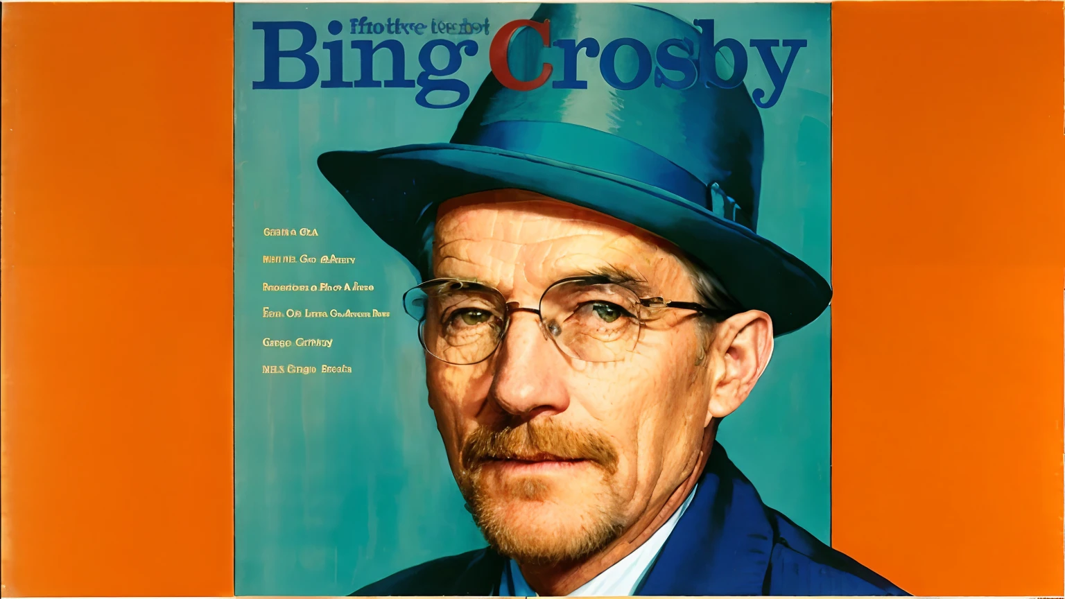 a close up of a magazine cover with a man wearing a hat, cronenburg, by Bob Singer, very crispy, very grainy, album cover, greg, by Jerry Eisenberg, cosy, baugh casey, by Earle Bergey, various artists, bling, very crisp, very fine artwork, music album cover, derg, goofy, johnny craig, in the style of Peter max