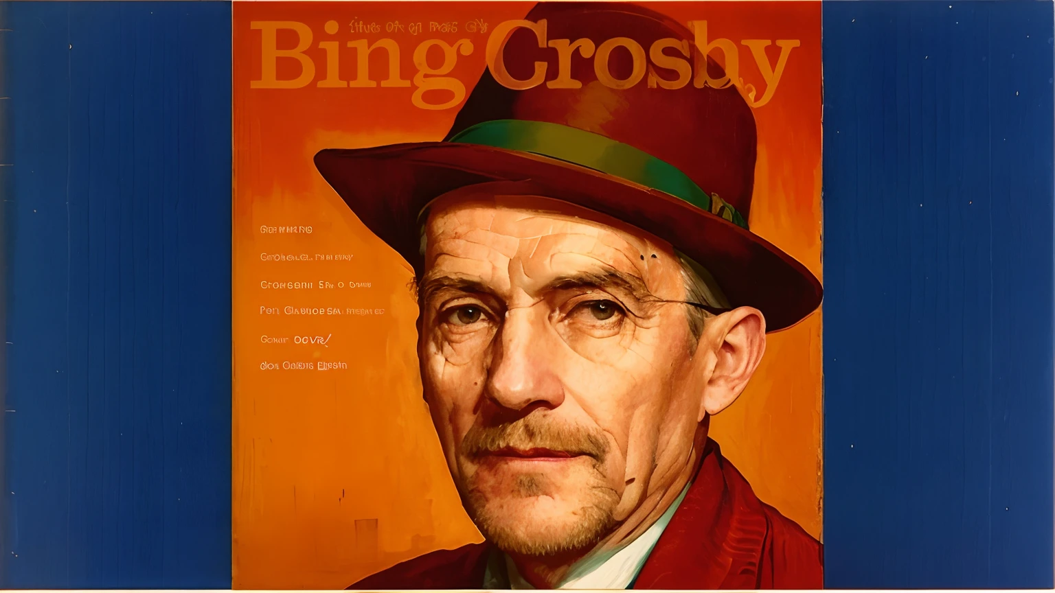 a close up of a magazine cover with a man wearing a hat, cronenburg, by Bob Singer, very crispy, very grainy, album cover, greg, by Jerry Eisenberg, cosy, baugh casey, by Earle Bergey, various artists, bling, very crisp, very fine artwork, music album cover, derg, goofy, johnny craig, in the style of Pablo Picasso