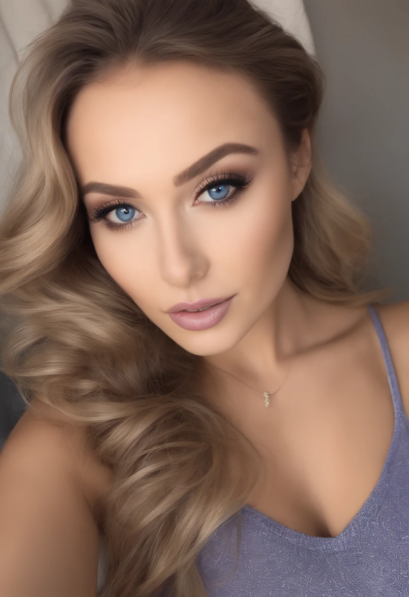 Woman with matching tank top and panties, Sexy blue-eyed girl, portrait sophie mudd, Portrait of Corinna Kopf, blonde hair and large eyes, Selfie of a middle-aged Japanese woman, Eyes in the bedroom, Violet Myers, Orn makeup, Natural makeup,Huge cleavage, look straight at the camera, face with artgram, dezentes Make-up, Stunning full-body shots, in a bedroom, fission