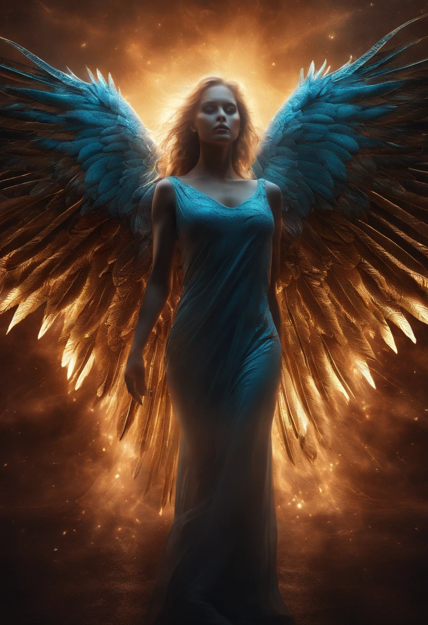 FALLEN ANGEL, olhos claros brilhantes, Biomechanicals, estranho, assustador, Pesadelo, light particles, com luz, Mshiff, Arte do papel de parede, Papel de parede UHD
