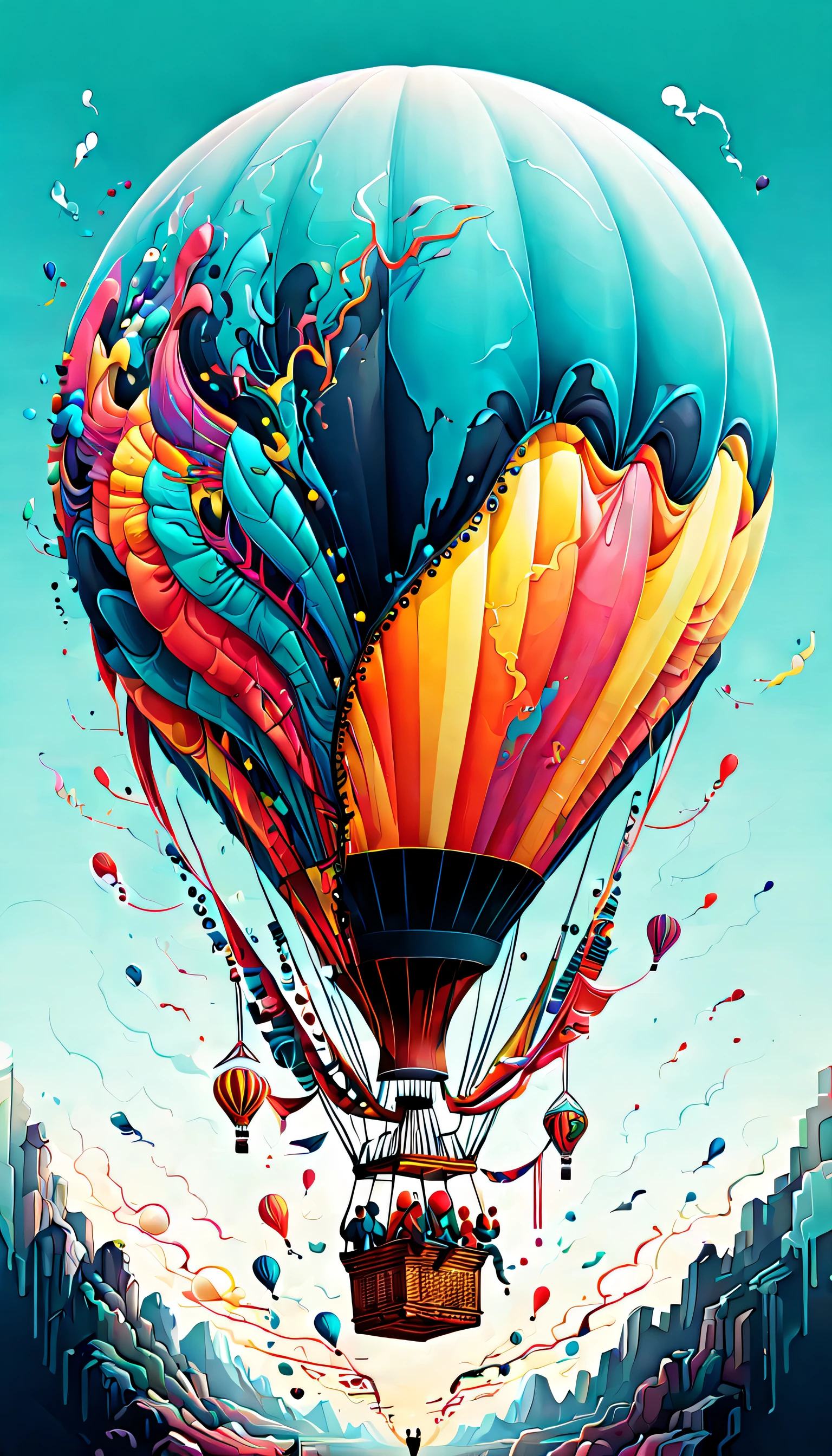 "Hot Air Balloon", by ([tang yau hoong : nychos: .5]) multidimensional, algorithmic, perfectly symmetrical, recursions, stylized and well-balanced geometric design, sacred symmetry, aesthetic beauty, captivating, attention-grabbing, cerebral, cubic nodes, abstract illusionism, circuit design, deconstructivism, illusion, colorful designs and patterns, vibrant, vivid, visually appealing, matte, [glitch art], understated, auto-destructive, regenerative, beautifully colored, captivating, dynamic, dynamic movement, depth and energy, deeply detailed.