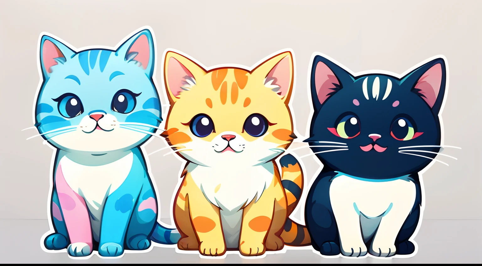 group of cute cats, watercolor, simple background, minimal, cute, tiny, pastel color, vector style,