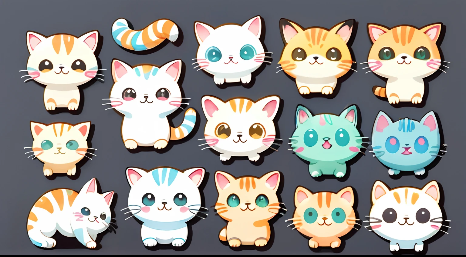 group of cute cats, watercolor, simple background, minimal, cute, tiny, pastel color, vector style,