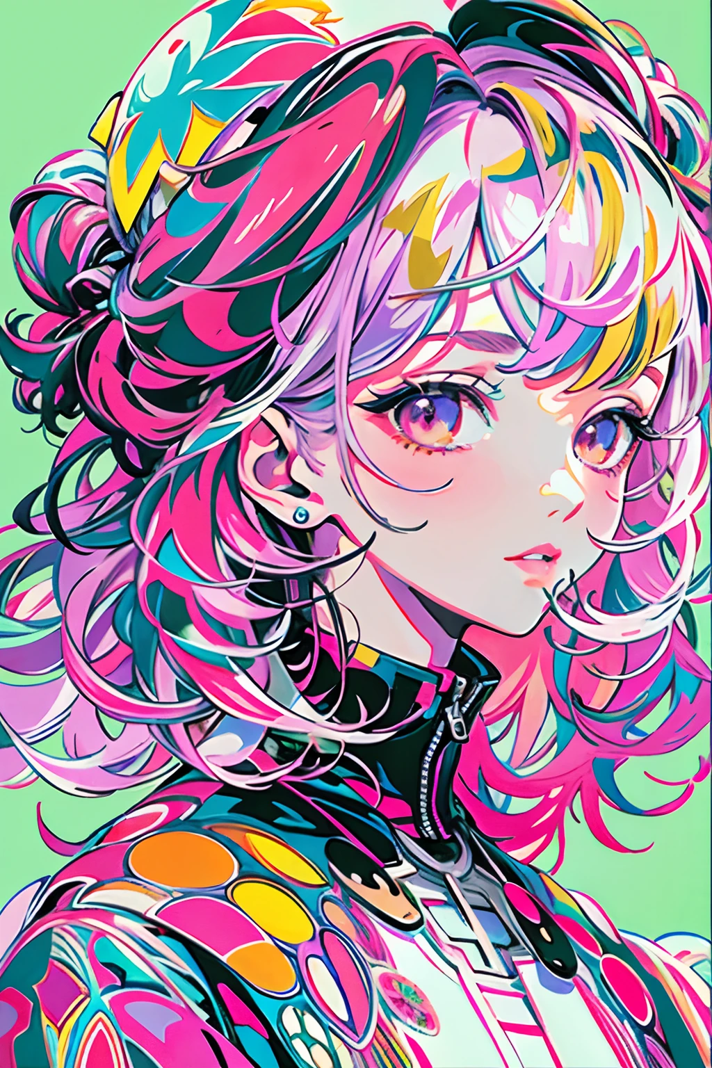masterpiece、top-quality、ultra-detailliert、Official art、Beautifully Aesthetic、1girl in、glitch art:1.5、colourfull:1.5