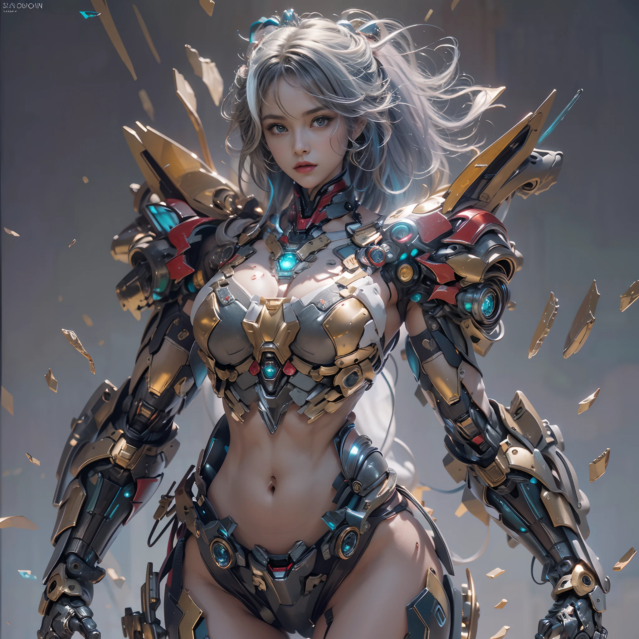 Intricate details, Super Intricate Details, (navel-baring) (Big Gem: 1.3), (girl_Standing_beside_droid:1.2), Girls, (Perfect detail face, Detailed eyes), BREAK Robot, (Giant Mech, Red and black armor, Blue eyes, Holding a rifle), Starry sky, sky line, Kamen Rider, (Gundam: 1.4), Gold Saint Seiya, Marvel movie Iron Man, (mechs) (Mechanical) (armor), professional RAW color photos, (Back Corner), (Lie down and raise your legs to expose your buttocks: 1.5), (cum on the body, Shoot in the chest, Face,  For hair): 1.2) (itting open legs: 1.3), Perfect, (Wide Angle), (Rule of Threes), perfect leg, (Pendants) (Color Gemstones) Knee flexion, perfect foot, Panties close-up, Sweat, water dripping, Best Quality, masutepiece, Super Resolution, (reality: 1.4), 1 girl, Bare shoulders, crazy detail details, (Hip Fold: 1.5), lower chest, Side chest, Unrealistic Engine Style, Boca Effect, David La Chapelle style shots, Bioluminescent color palette: Lilac, Pale gold, Pale pink, bright white, Wide Angle, Ultra-fine, cinematic still life, Vibrant, saquimica style, Perfect eyes, highest image quality 16K, inspired by Canon EOS R 6 "Chaos 50,--, Harry Winston A masterpiece of mole photography under the eyes, Ray tracing, surrealism, Textured skin