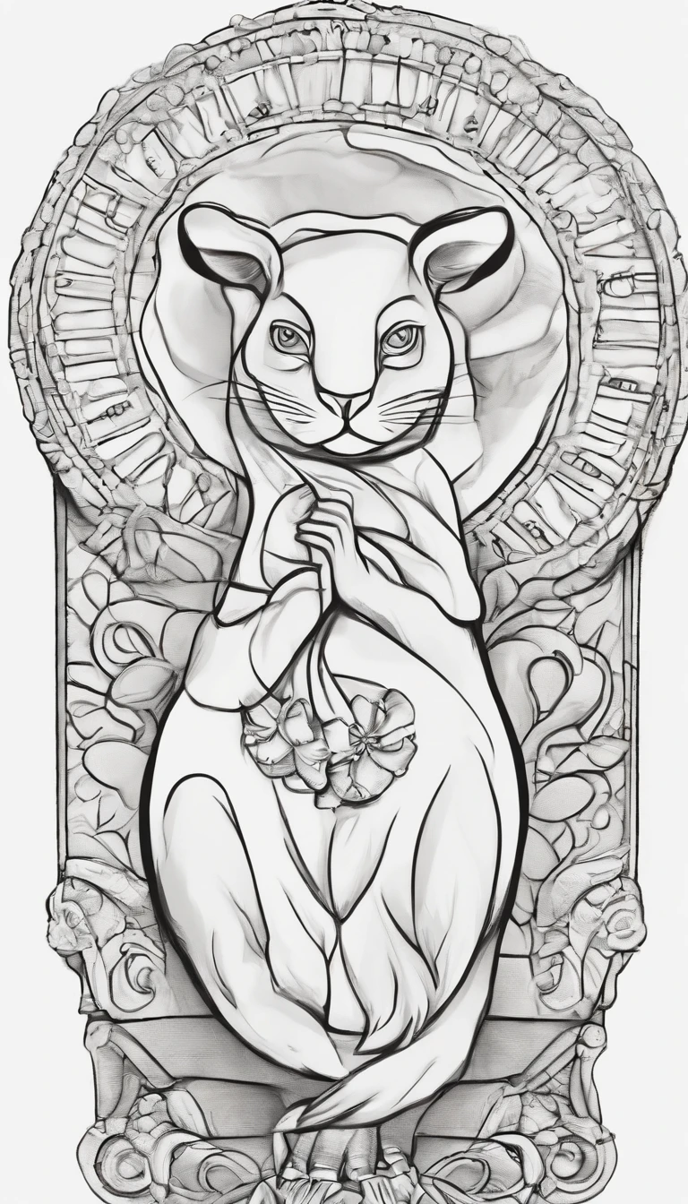((b&In the line of art)), ((2D)), Cute mouse, fantasy, magic, mysterious, abnormal giant breasts, Black and white, squiggle, Realistic line art, coloring book, White background, No noise, Clear thick lines, (((outline art)), central image, Isolated on white background --V 4 - -AR2