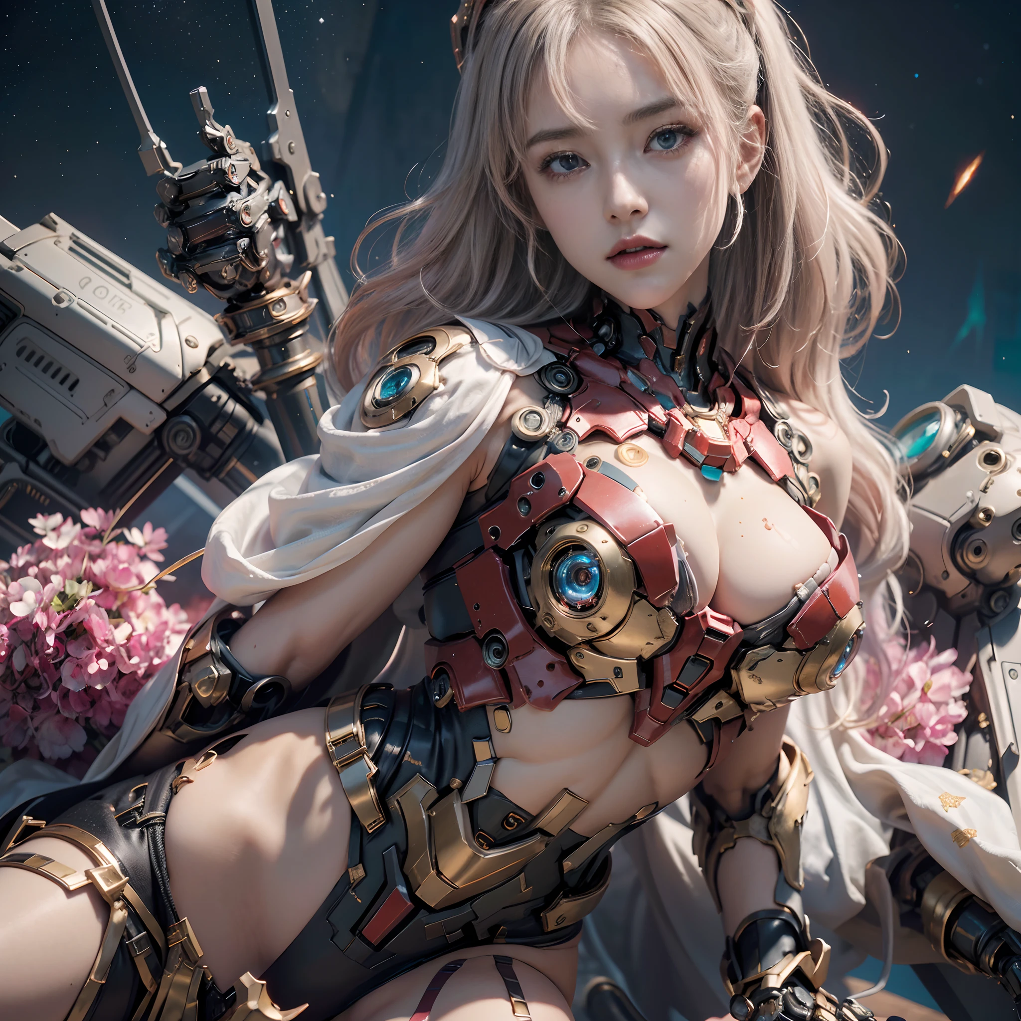 Intricate details, Super Intricate Details, (navel-baring) (Big Gem: 1.3), (girl_Standing_beside_droid:1.2), Girls, (Perfect detail face, Detailed eyes), BREAK Robot, (Giant Mech, Red and black armor, Blue eyes, Holding a rifle), Starry sky, sky line, Kamen Rider, (Gundam: 1.4), Gold Saint Seiya, Marvel movie Iron Man, (mechs) (Mechanical) (armor), professional RAW color photos, (Back Corner), (Lie down and raise your legs to expose your buttocks: 1.5), (cum on the body, Shoot in the chest, Face,  For hair): 1.2) (itting open legs: 1.3), Perfect, (Wide Angle), (Rule of Threes), perfect leg, (Pendants) (Color Gemstones) Knee flexion, perfect foot, Panties close-up, Sweat, water dripping, Best Quality, masutepiece, Super Resolution, (reality: 1.4), 1 girl, Bare shoulders, crazy detail details, (Hip Fold: 1.5), lower chest, Side chest, Unrealistic Engine Style, Boca Effect, David La Chapelle style shots, Bioluminescent color palette: Lilac, Pale gold, Pale pink, bright white, Wide Angle, Ultra-fine, cinematic still life, Vibrant, saquimica style, Perfect eyes, highest image quality 16K, inspired by Canon EOS R 6 "Chaos 50,--, Harry Winston A masterpiece of mole photography under the eyes, Ray tracing, surrealism, Textured skin