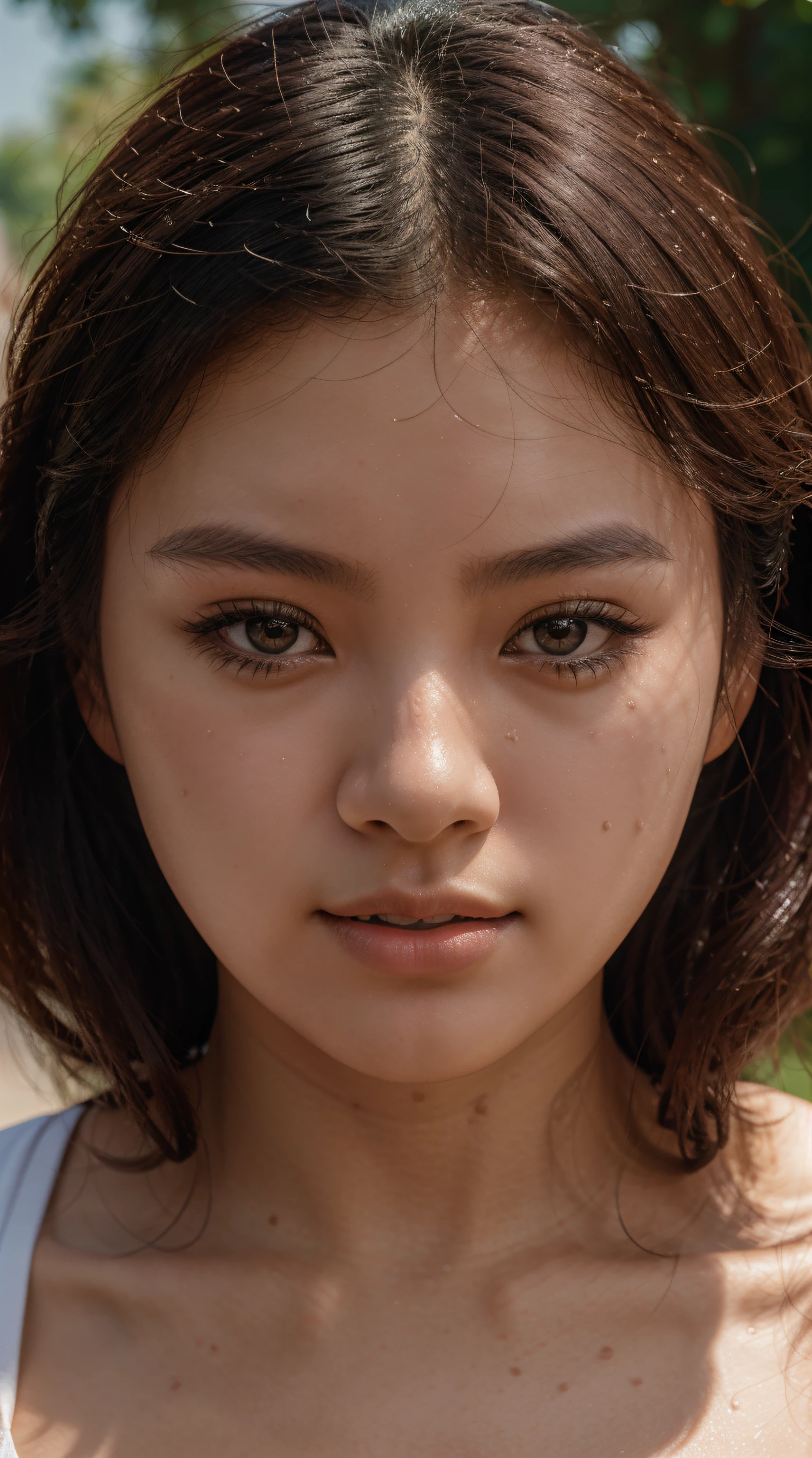 Professional medium close up shot, photograph of a beautiful 20 year old korean girl, studio lighting, photorealism, shot on a Canon EOS R5, focal length 85mm, F16 aperture, bright background