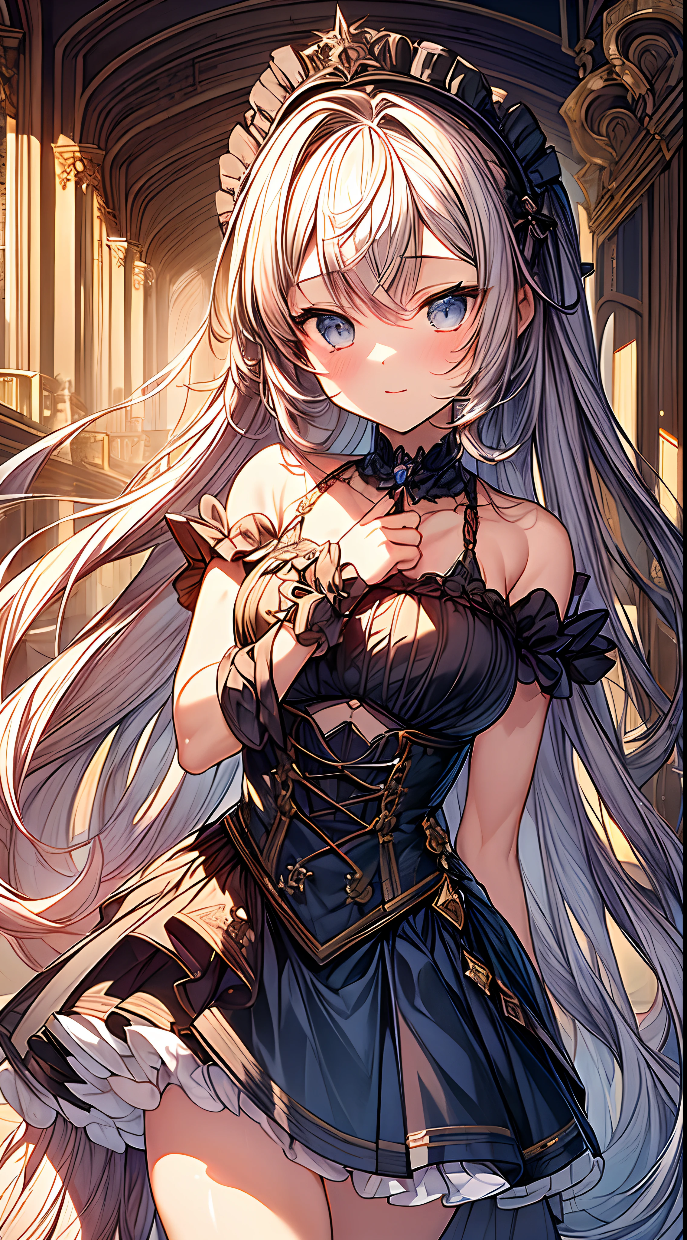 (((masterpiece)))、((top-quality))、(The ultra-detailliert)、(CG Illustration)、(Very Beautiful Little Girl))、Cinematic Light、((1 Mechanical Girl))、 scientific fiction、Apocalypse、Erotic grotesque、research institute(Beautiful and indulgent:1.2)、(1girl in:1.3)、Facing the front,a blond,Corset Belt,blue high waist skirt,