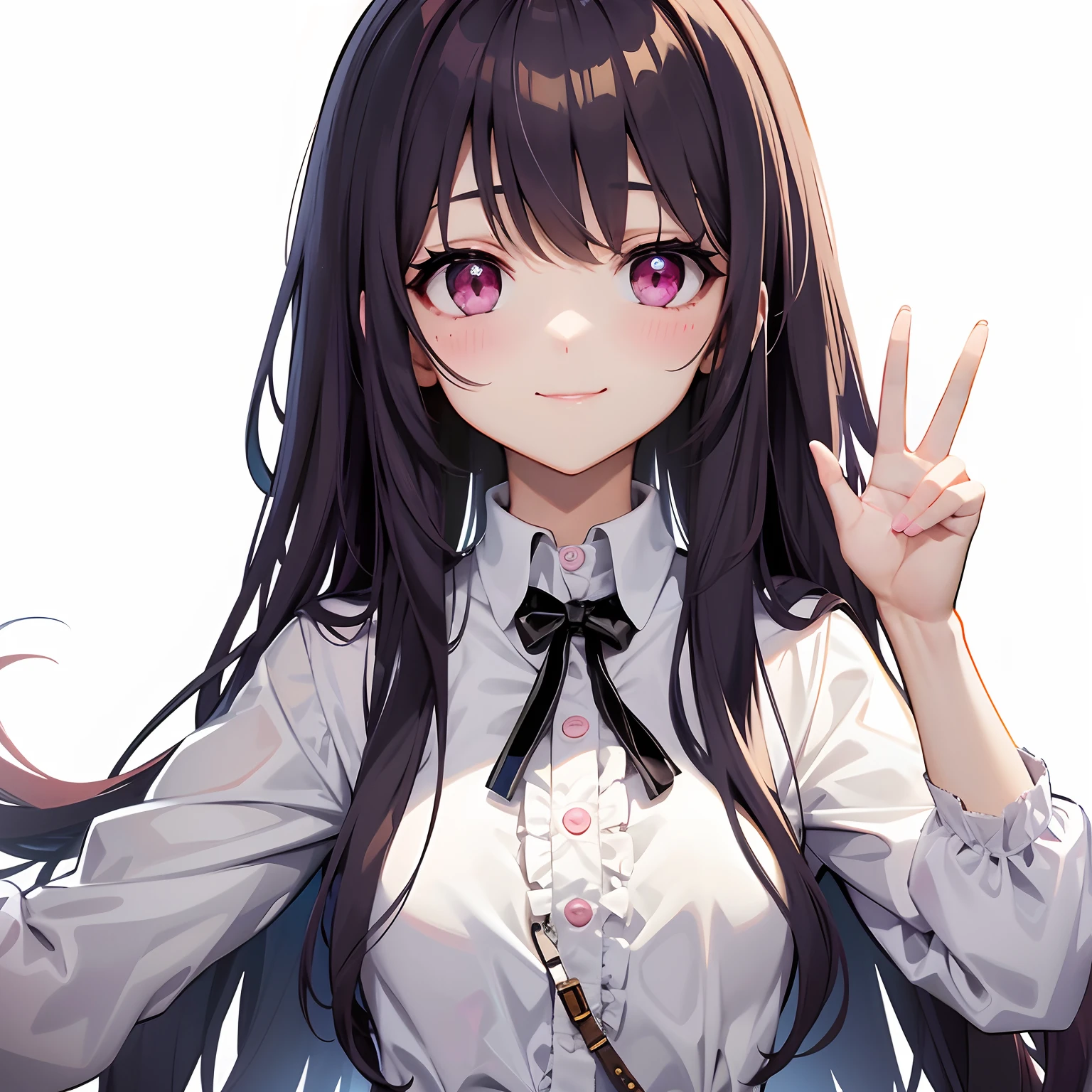 kawaii girl、a smile、A dark-haired、Pink eyes、
