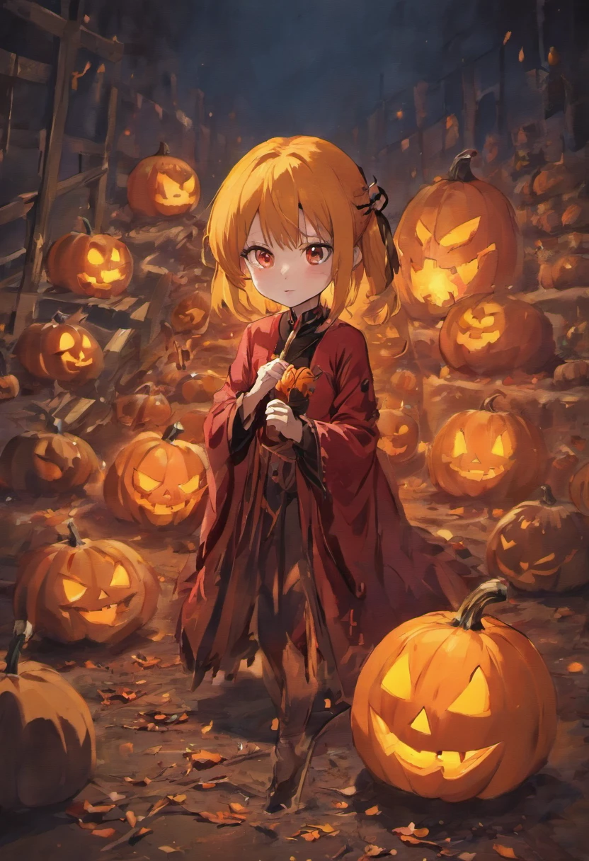 halloween pumpkins, macabre, blood, high quality, realistic, candles around
