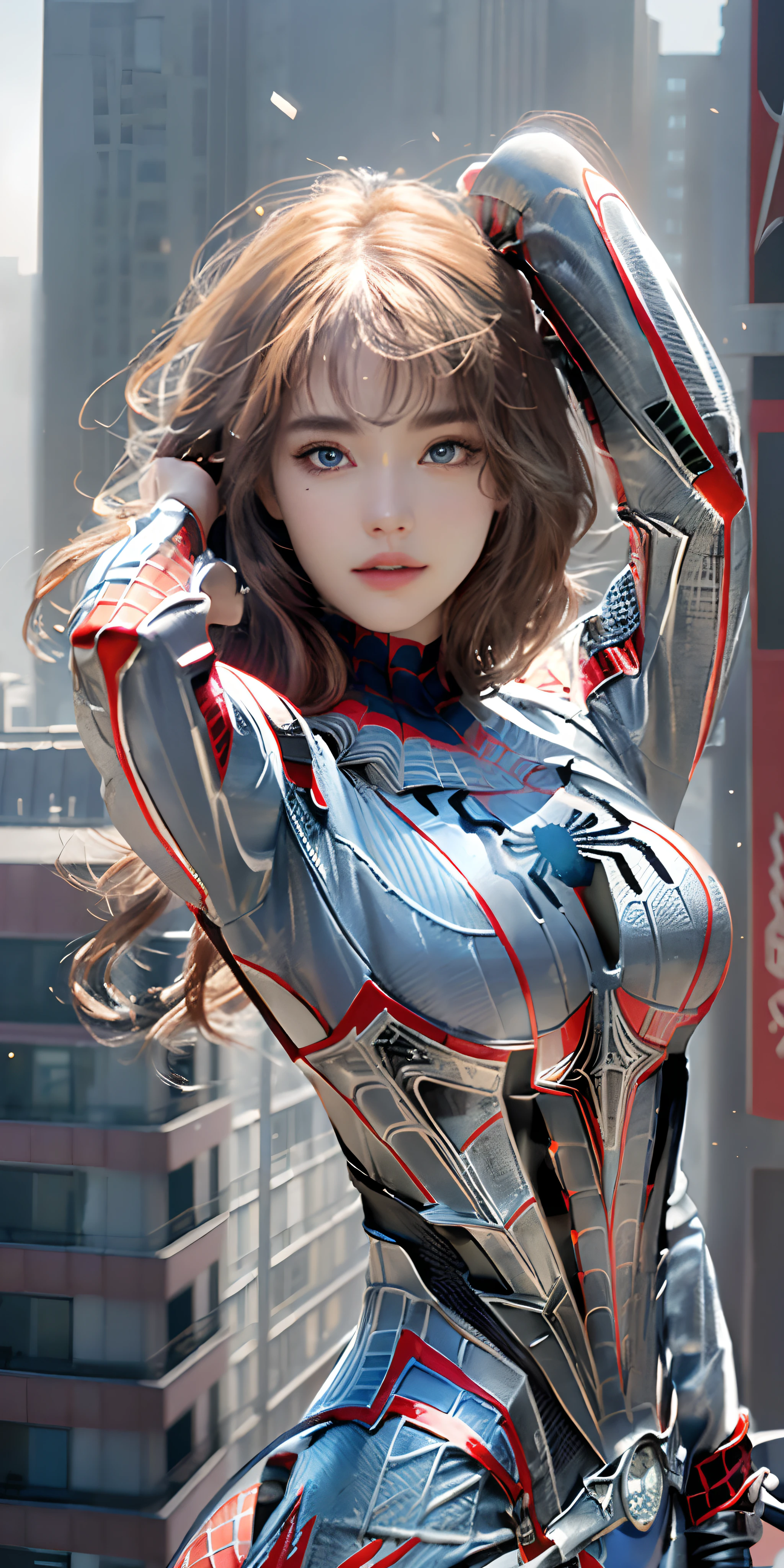 translucent black mechanical girl, Future Girl, ((femele/Diabolical/skeletal/zombie/ironman/batman/spider-man/Samus Allan)), Mechanical joint, futuristic city backdrop, Modelshoot style, (Highly detailed CG Unity 8k wallpaper), The beauty of abstract style,, surrealism, 8K, super detailed, Best Quality, Awarded, Anatomically correct, 16 K, Highly detailed