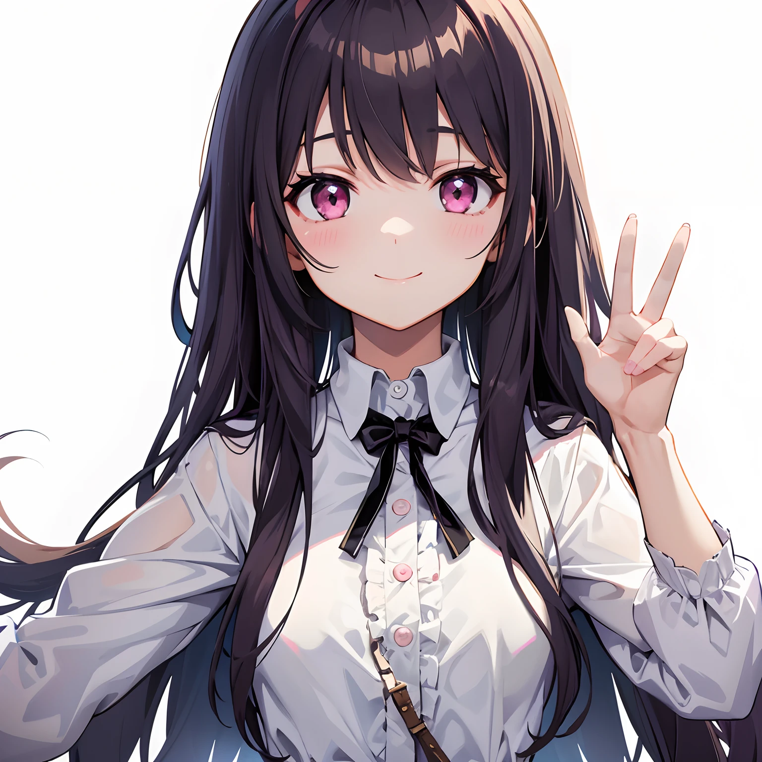 Kawaii Girl、Bright smile、A dark-haired、Pink eyes、