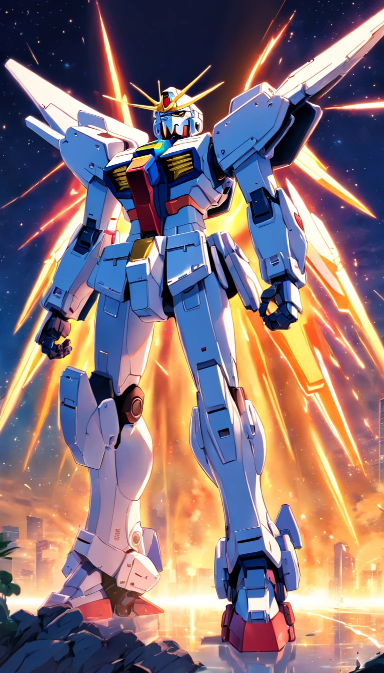 Anime: Gundam wing, robot de batalla en la galaxia, anime mecha moderno, estructura completa, cuerpo completo, estilo cool mecha, graficos detallados, arte conceptual digital de alta calidad