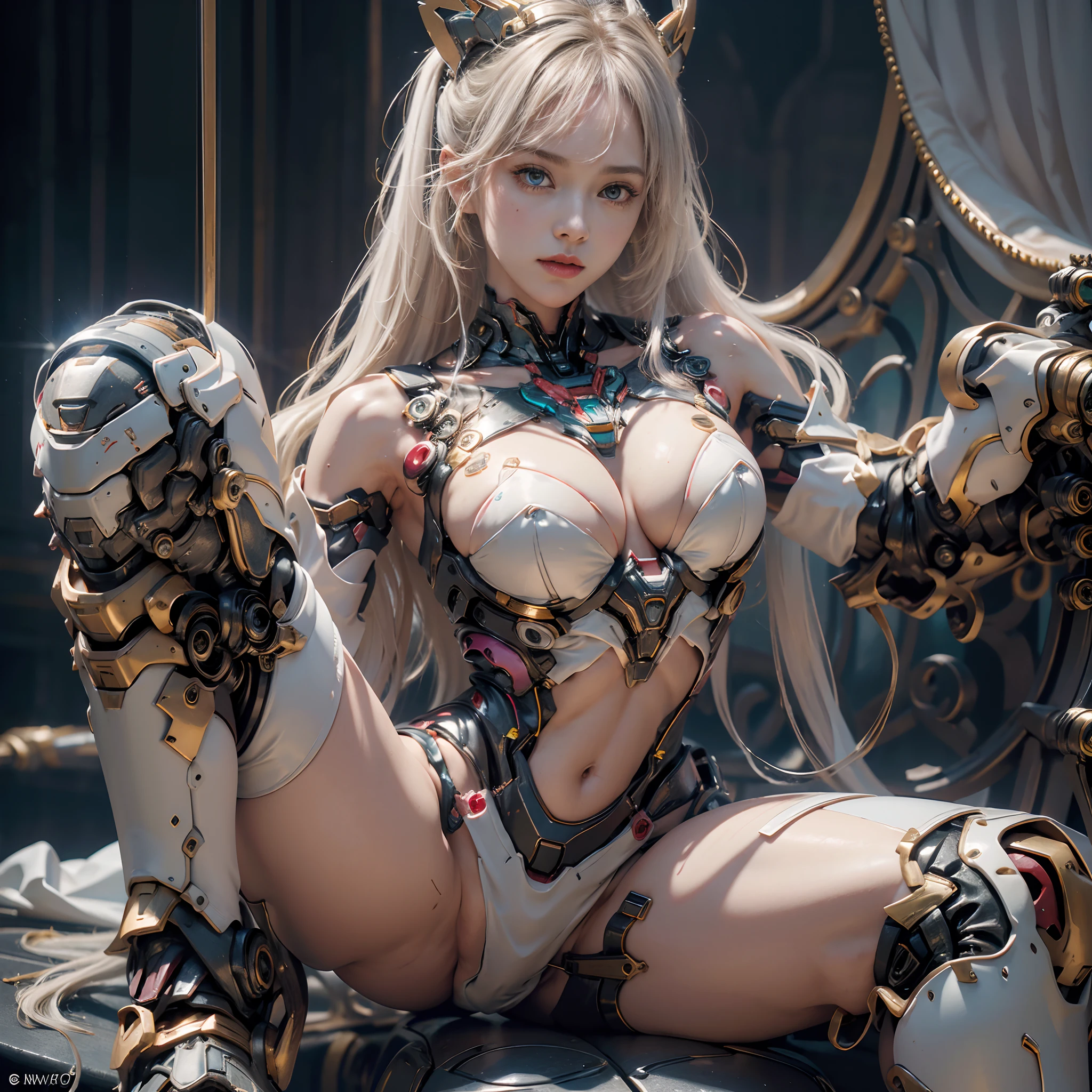 Intricate details, Super Intricate Details, (navel-baring) (Big Gem: 1.3), (girl_Standing_beside_droid:1.2), Girls, (Perfect detail face, Detailed eyes), BREAK Robot, (Giant Mech, Red and black armor, Blue eyes, Holding a rifle), Starry sky, sky line, Kamen Rider, (Gundam: 1.4), Gold Saint Seiya, Marvel movie Iron Man, (mechs) (Mechanical) (armor), professional RAW color photos, (Back Corner), (Lie down and raise your legs to expose your buttocks: 1.5), (cum on the body, Shoot in the chest, Face, For hair): 1.2) (itting open legs: 1.3), Perfect, (Wide Angle), (Rule of Threes), perfect leg, (Pendants) (Color Gemstones) Knee flexion, perfect foot, Panties close-up, Sweat, water dripping, Best Quality, masutepiece, Super Resolution, (reality: 1.4), 1 girl, Bare shoulders, crazy detail details, (Hip Fold: 1.5), lower chest, Side chest, Unrealistic Engine Style, Boca Effect, David La Chapelle style shots, Bioluminescent color palette: Lilac, Pale gold, Pale pink, bright white, Wide Angle, Ultra-fine, cinematic still life, Vibrant, saquimica style, Perfect eyes, highest image quality 16K, inspired by Canon EOS R 6 "Chaos 50,--, Harry Winston A masterpiece of mole photography under the eyes, Ray tracing, surrealism, Textured skin