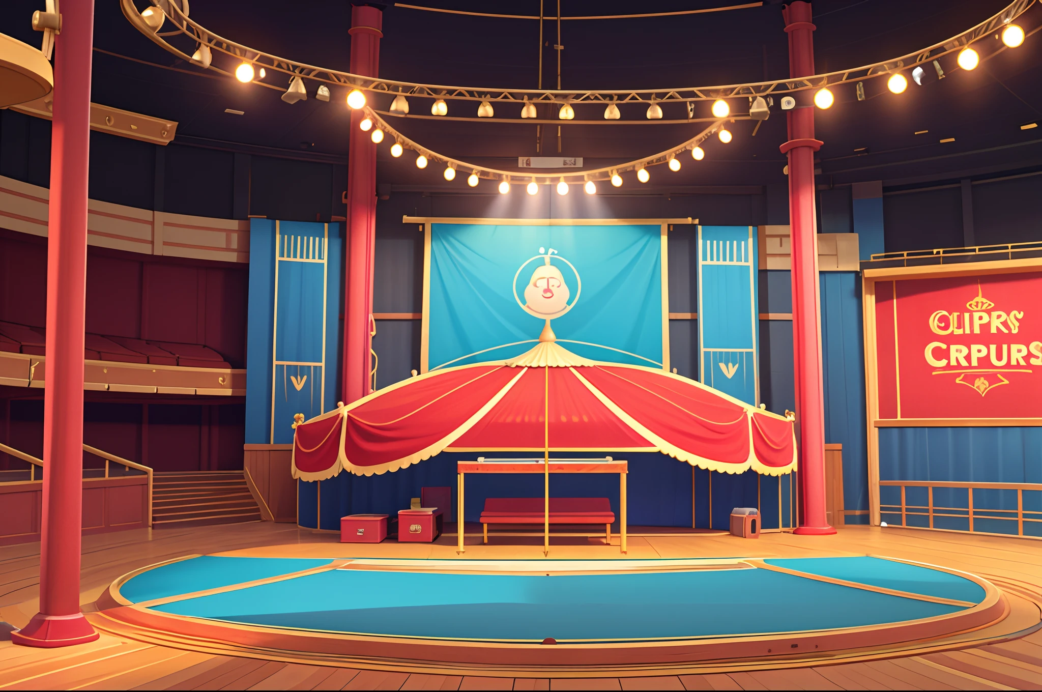 Empty circus stage，Front view，up-close，Thick lines，minimal style