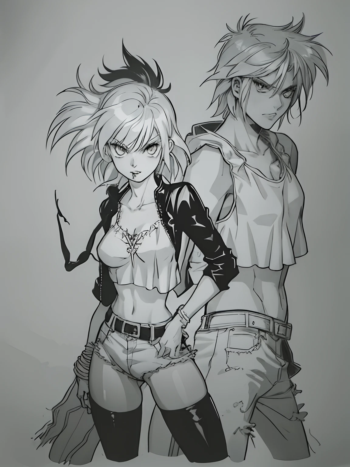 Sketches of a woman with a punk look and a man with a punk look, inspirado em Louis Grell, female vampire, androgynous vampire, Carmilla Vampiro, menina vampiro, rainha vampira, Descrito!!!, inspirado em Rick Griffin, inspirado em Chica Macnab, Retrato do Destino de Sandman, design de personagens : : lo gothic, inspirado em Shog Janit