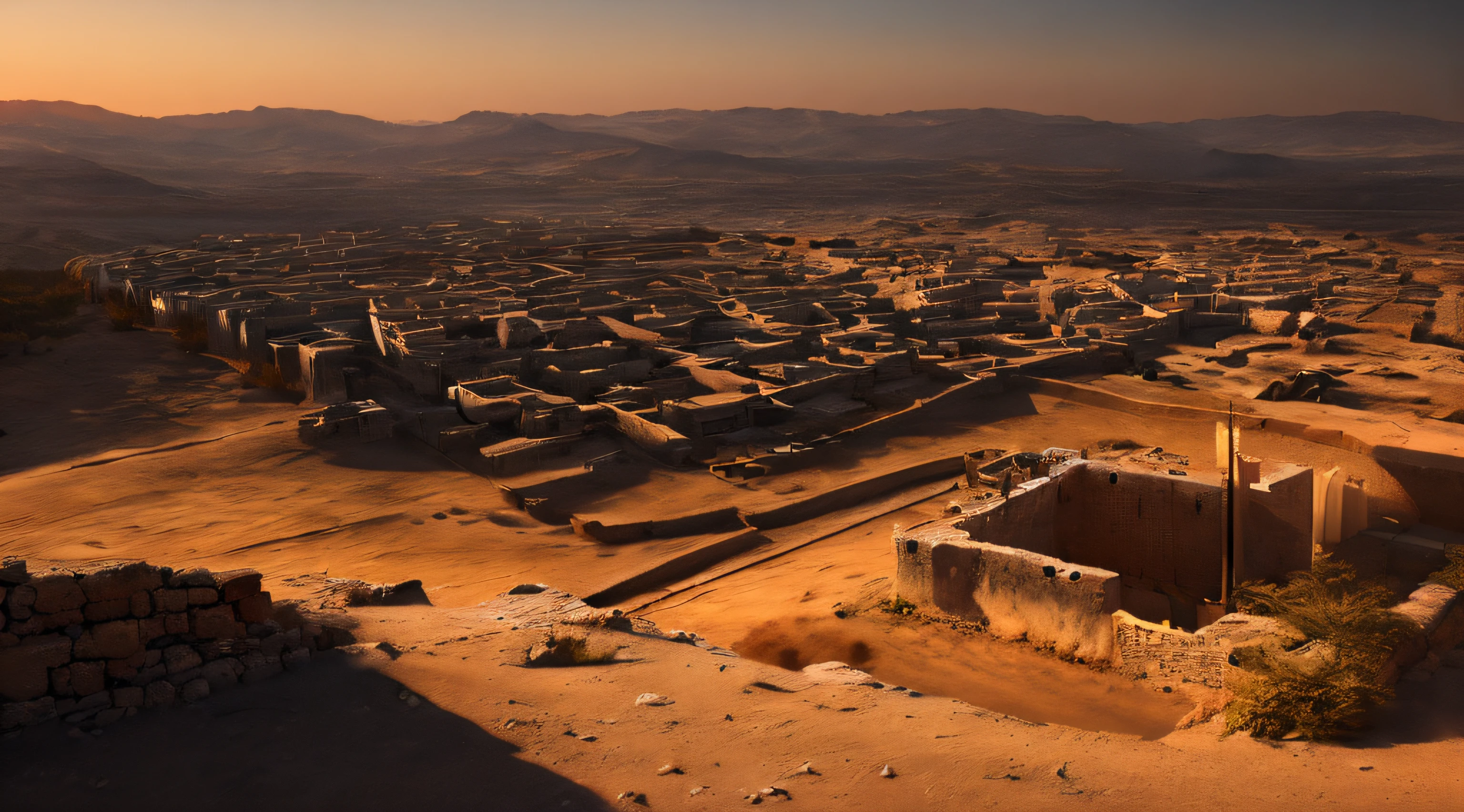 Ancient Israel、1st century、(((Perished city))、dark ambiance、evening、in 8K、Raw photography、top-quality、masterpiece:1.5、ultra-lightweighthigh-resolution、Photorealsitic:1.5、ciinematic light、soft volumetric lighting:1.5、realisitic、Photorealsitic:1、Detailed skin、profetional lighting、a picture、foco nítido、detaileds、profetional lighting、photon maping、detailed and intricate environment、ighly detailed、top-quality、Artistic photography、photorrealistic concept art、soft natural volumetric cinematic perfect light、Midjourney、Detailed hand、