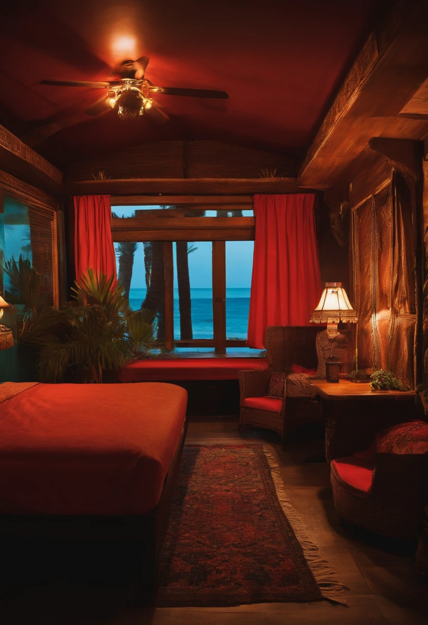 crie o interior de um quarto de motel inspirado em piratas do caribe